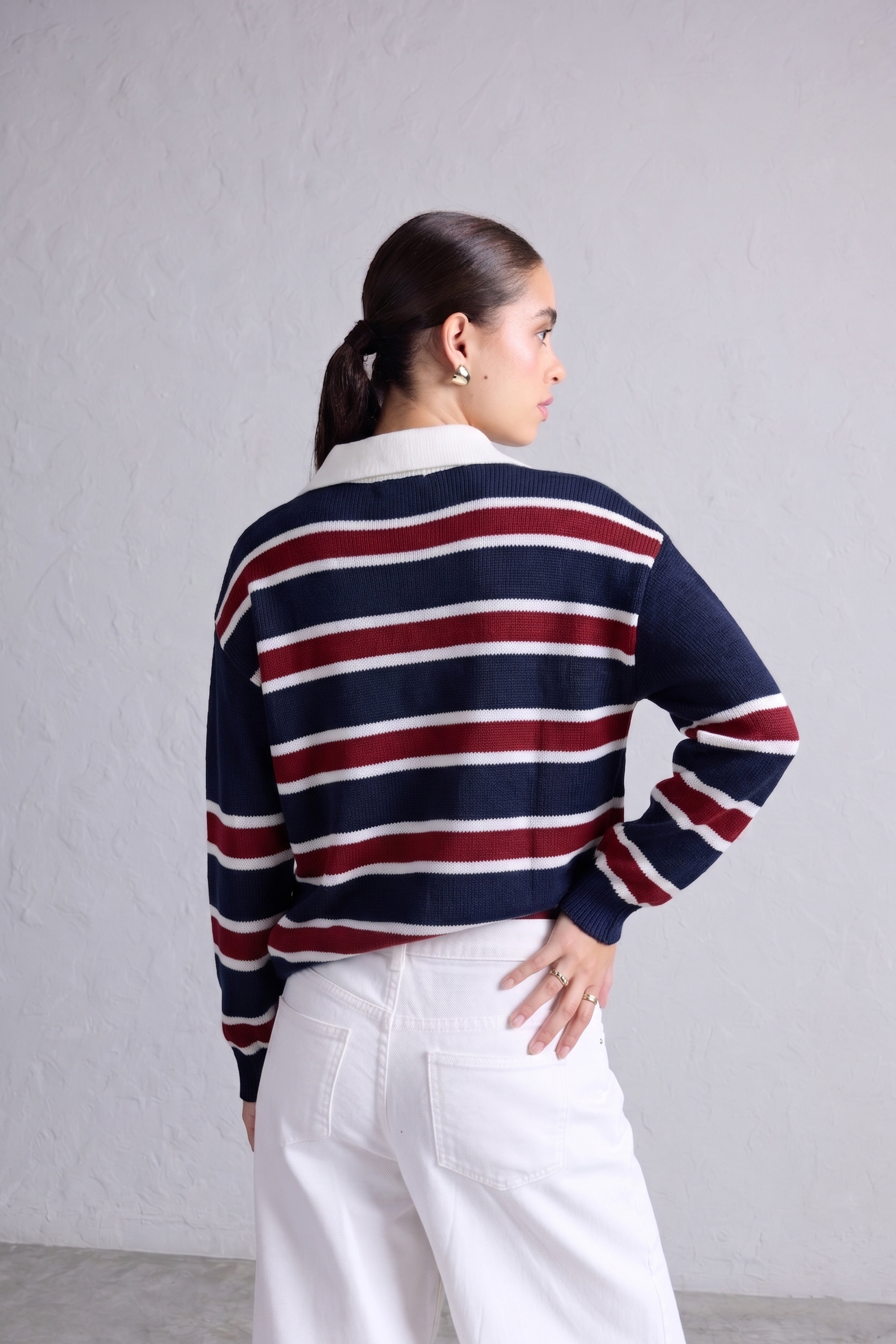 Sweater Camisero a Rayas - Azul con Vino