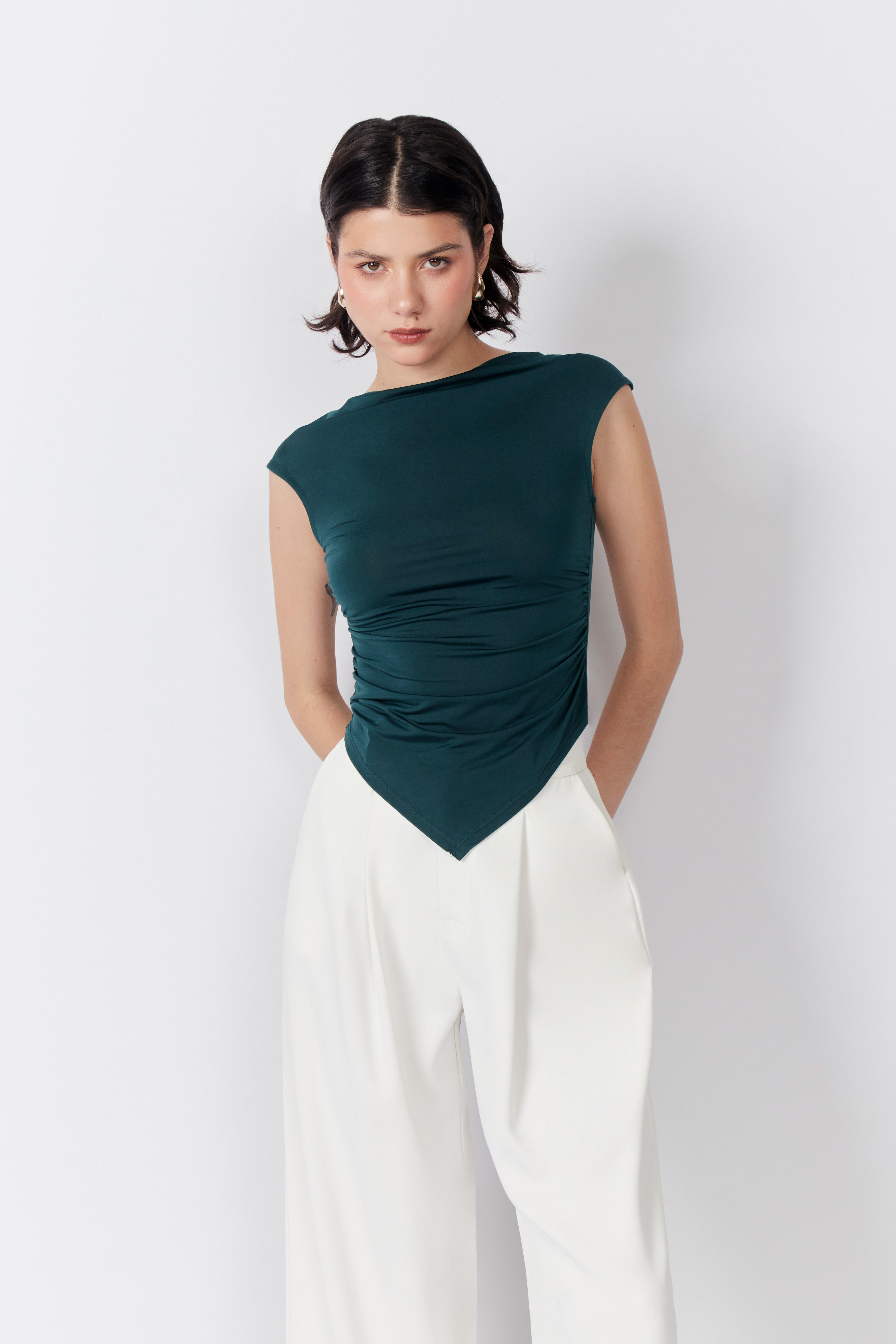 Top Drapeado en Punta - Verde Botella