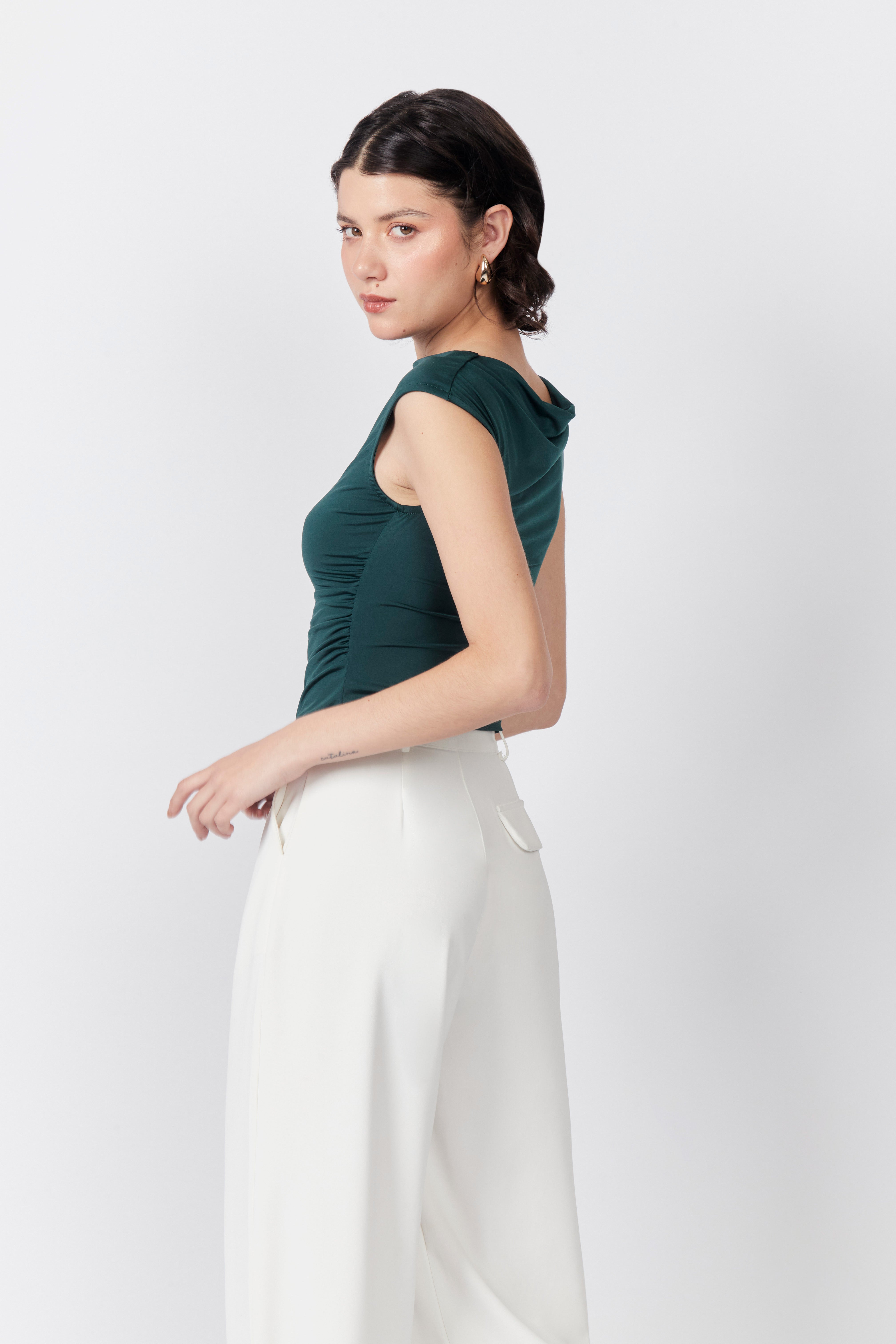 Top Drapeado en Punta - Verde Botella