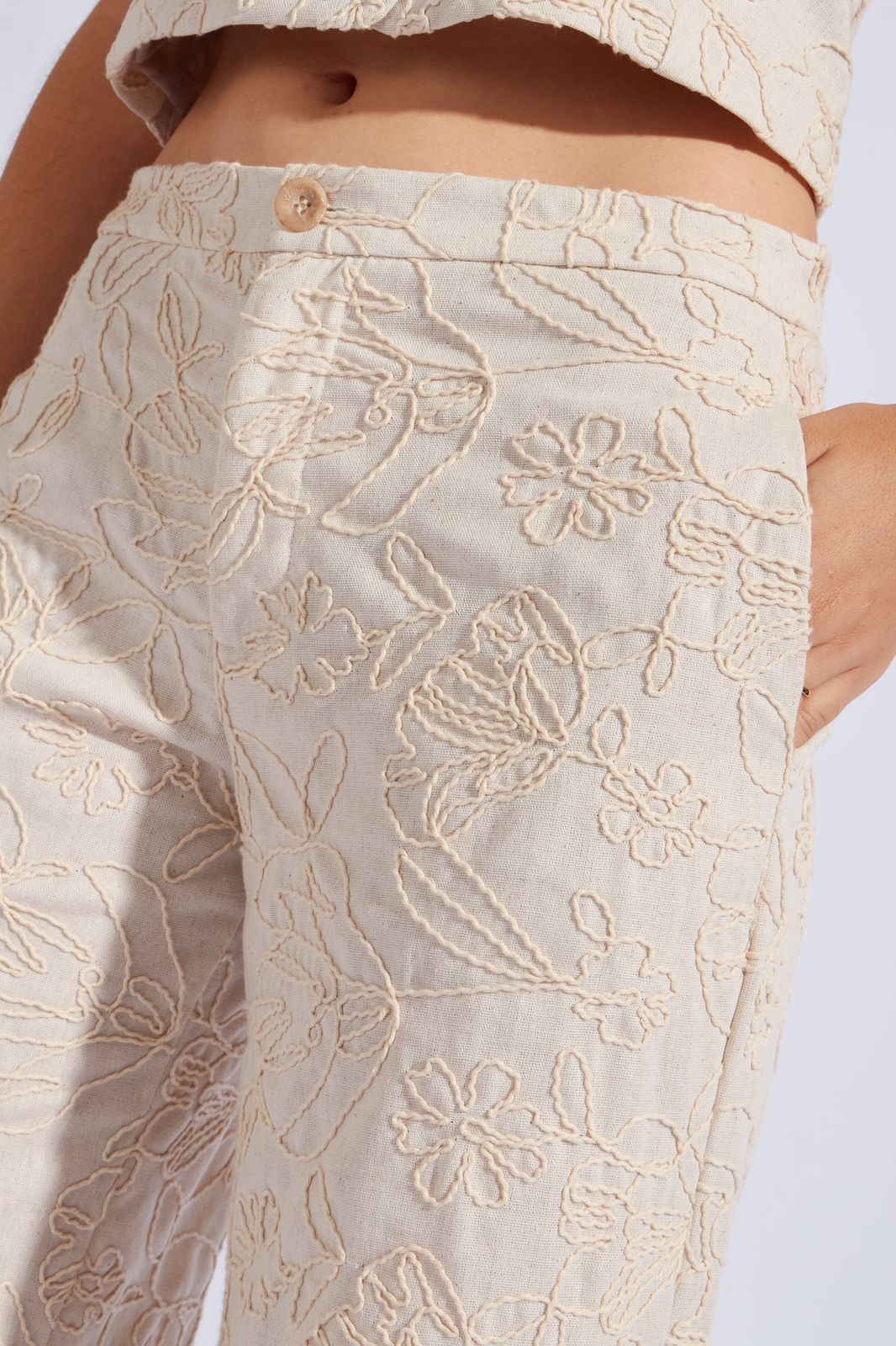 Pantalón Textura Straight - Natural