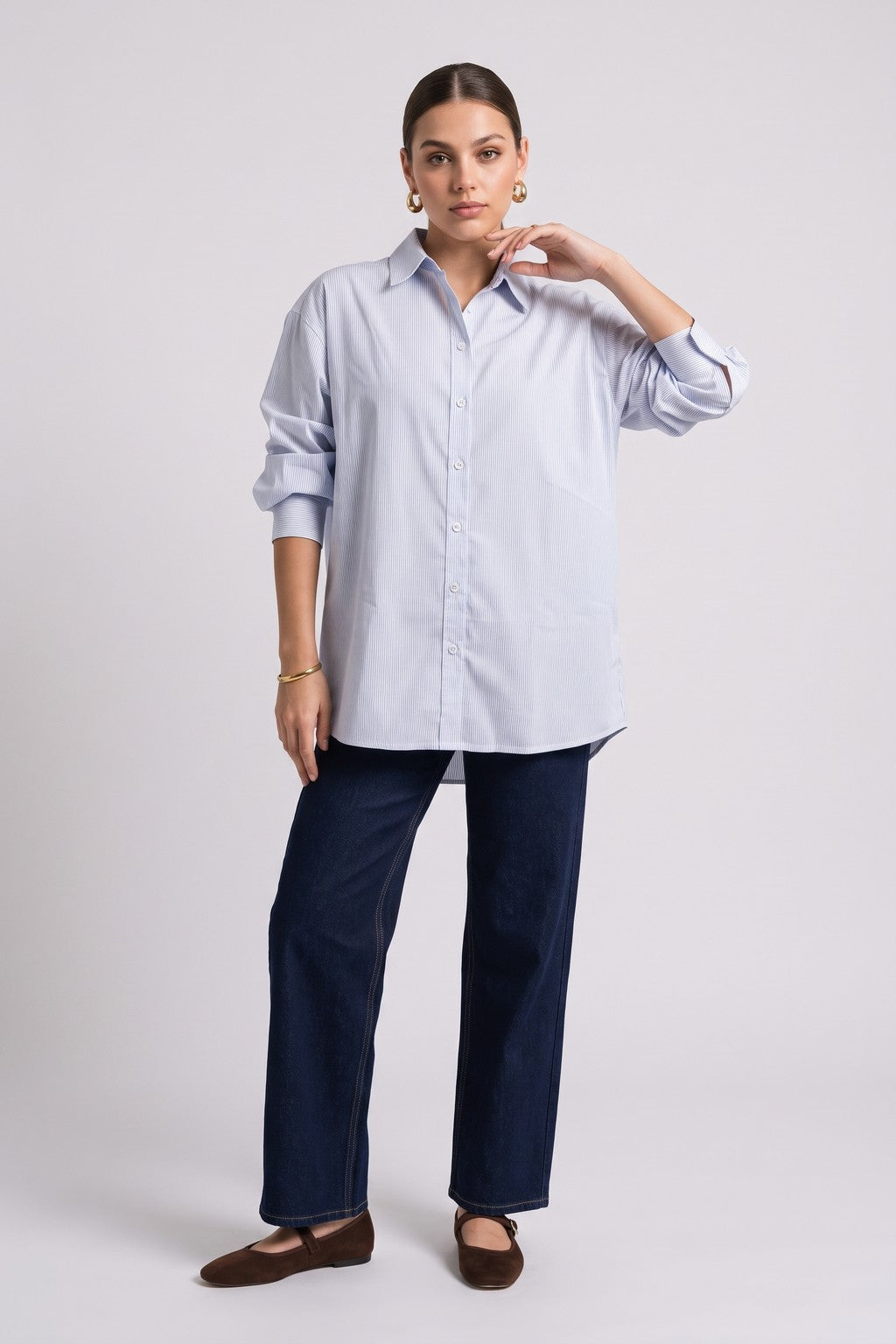 Blusa Oversize a Rayas - Celeste