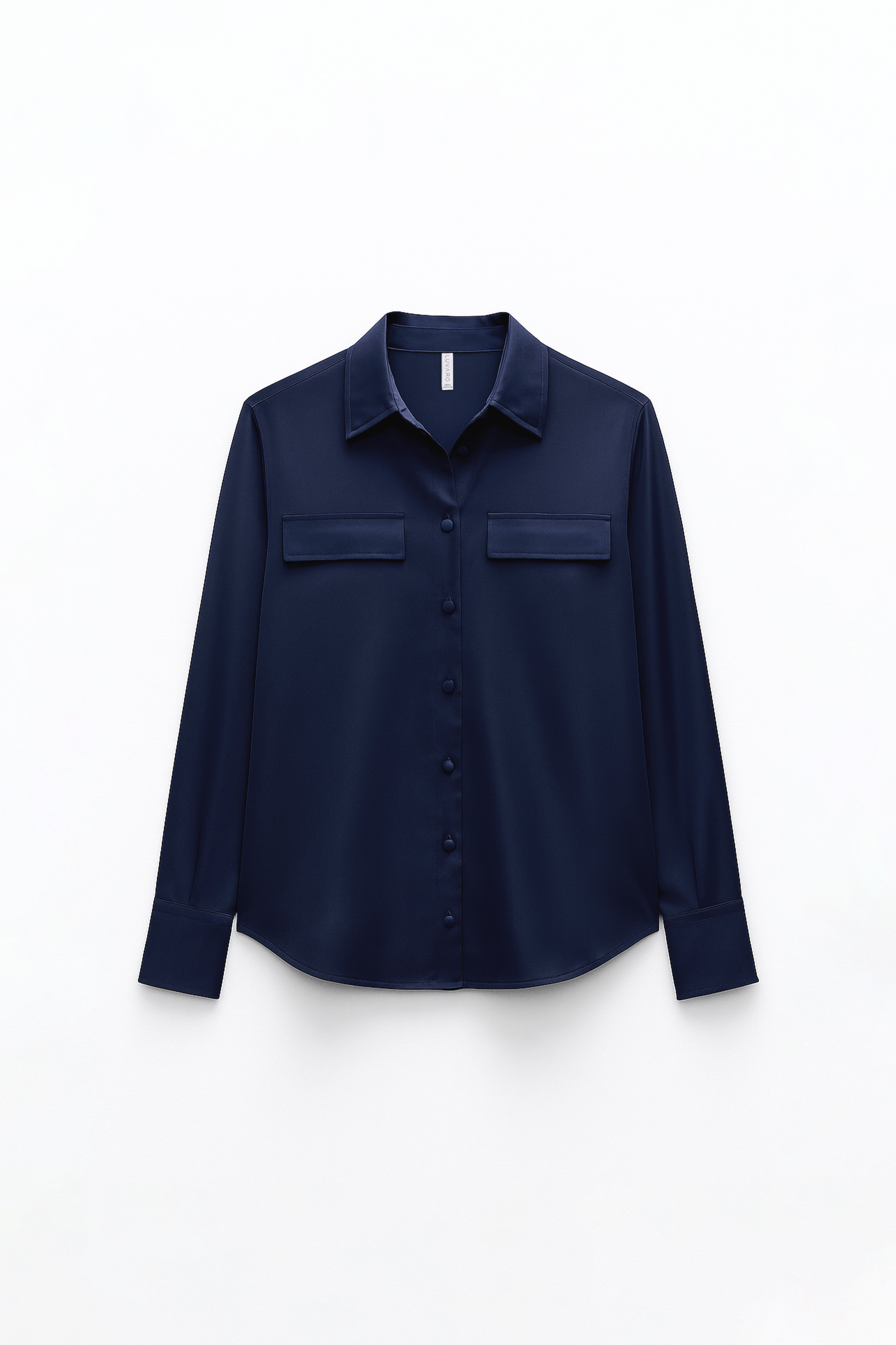 Camisa Satin Bolsillos - Azul Navy