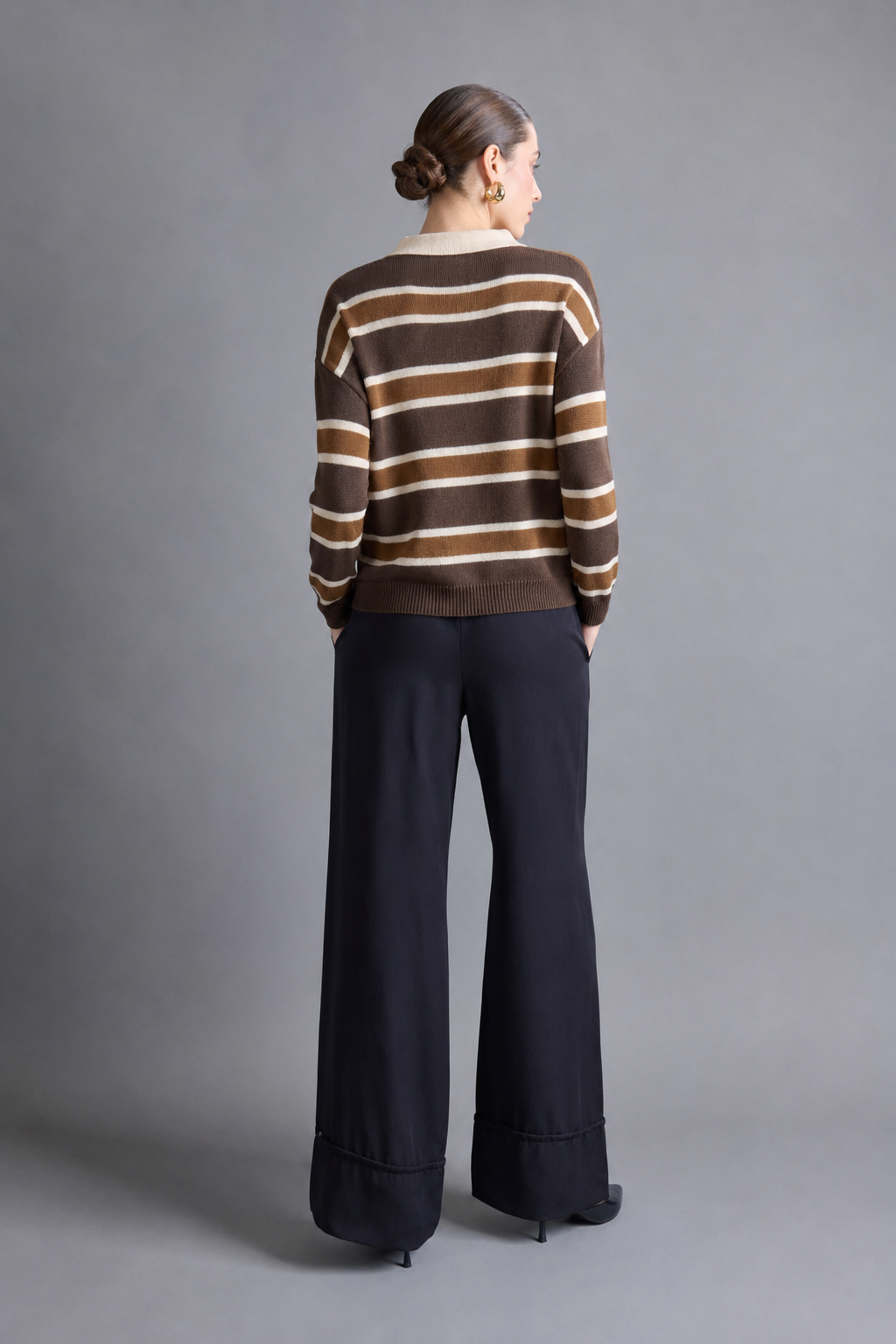 Sweater Camisero a Rayas - Marrón con Chocolate