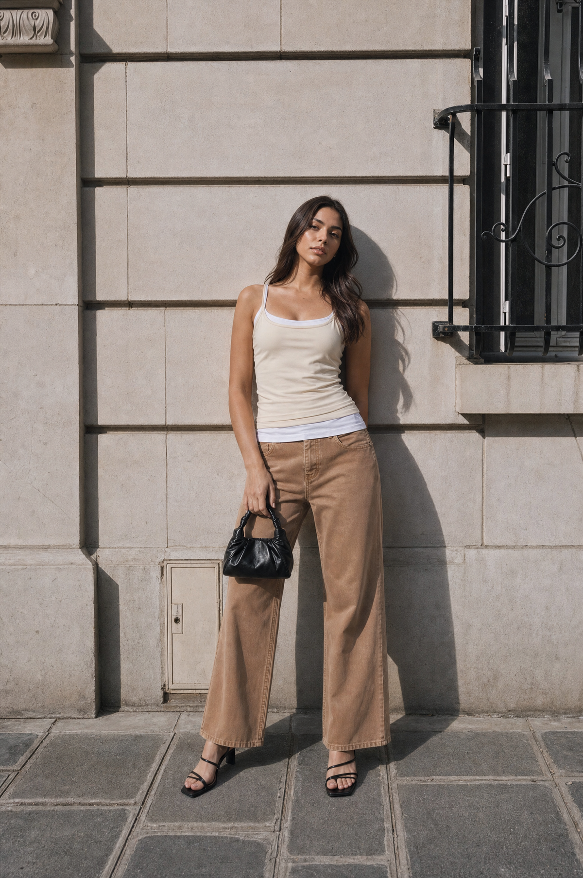 Top Slim Tiras - Beige - lifestyle