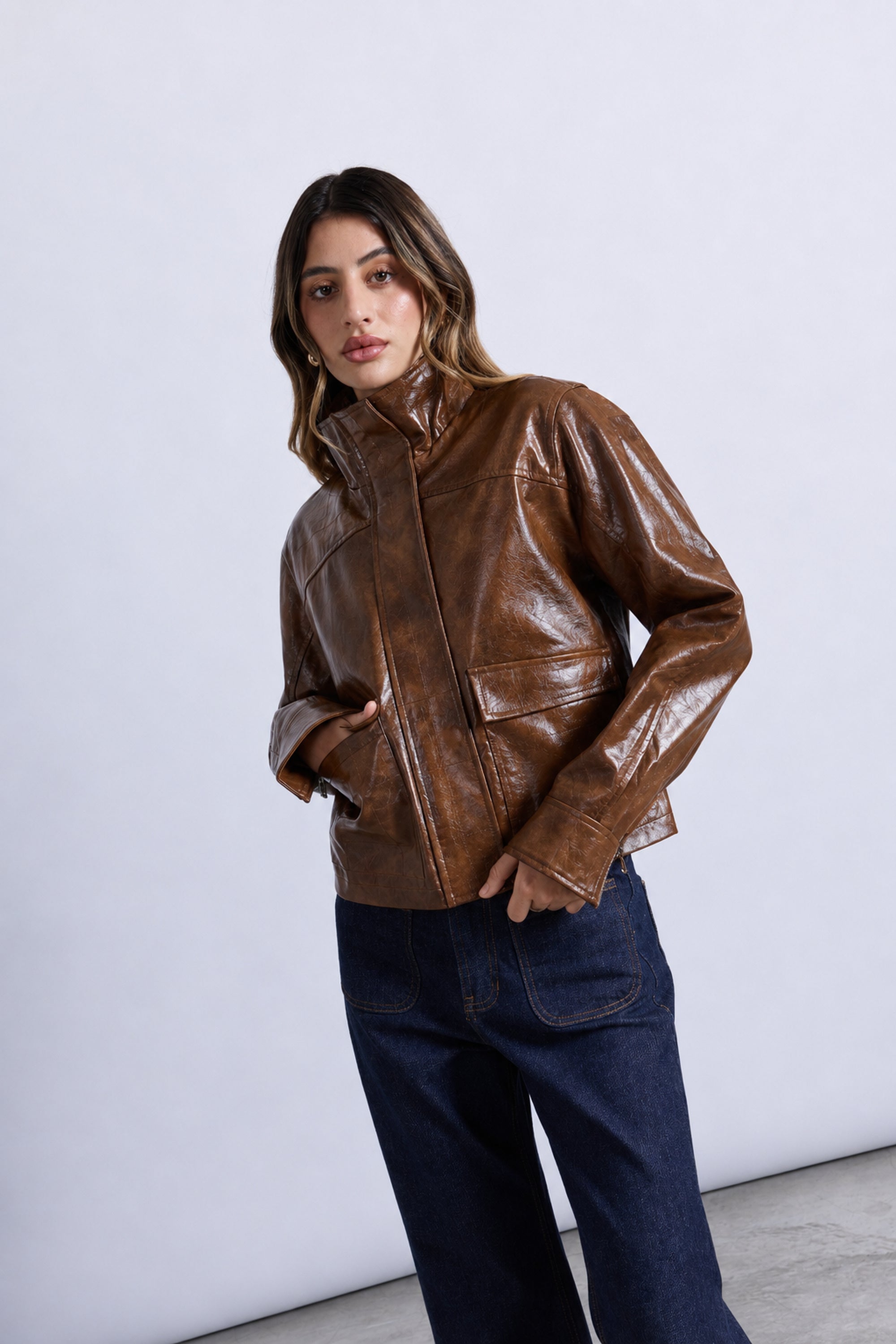 Faux Leather Jacket - Camel