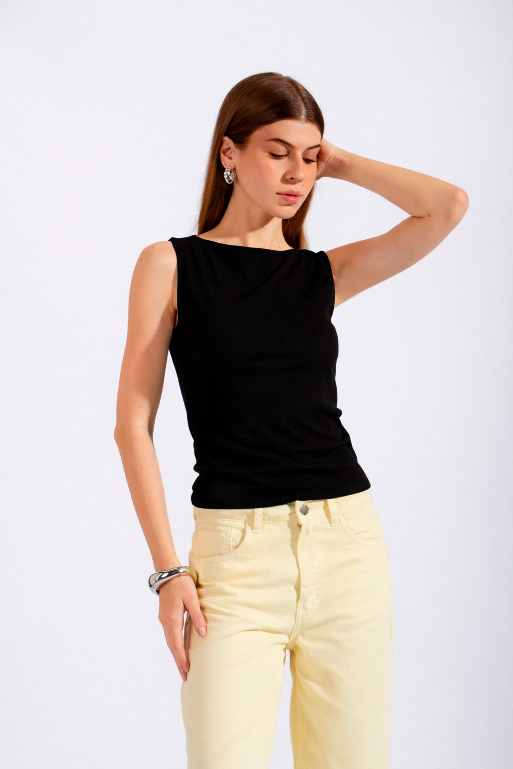 Top Rib Escote Barco - Negro