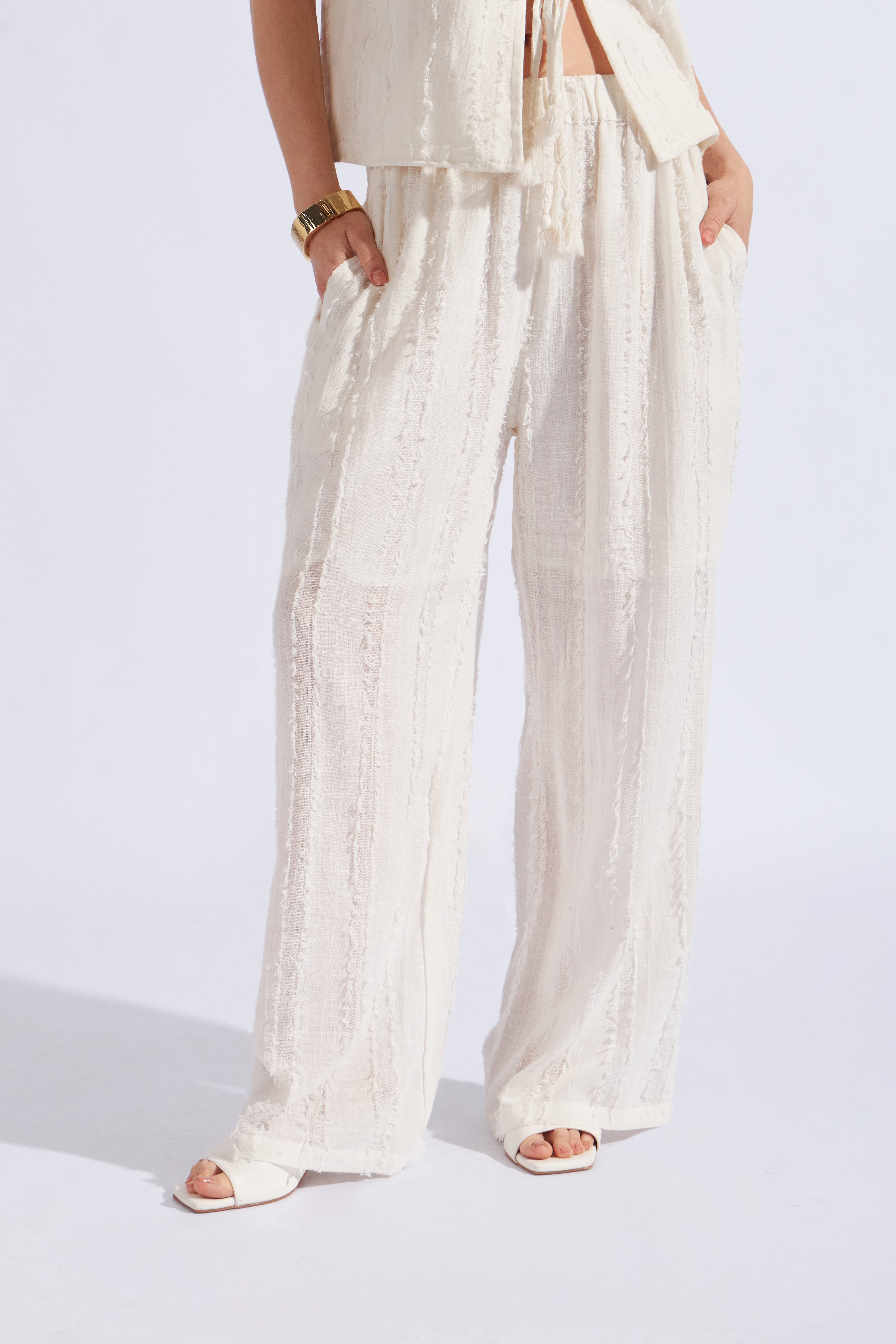 Pantalón Recto textura - Blanco