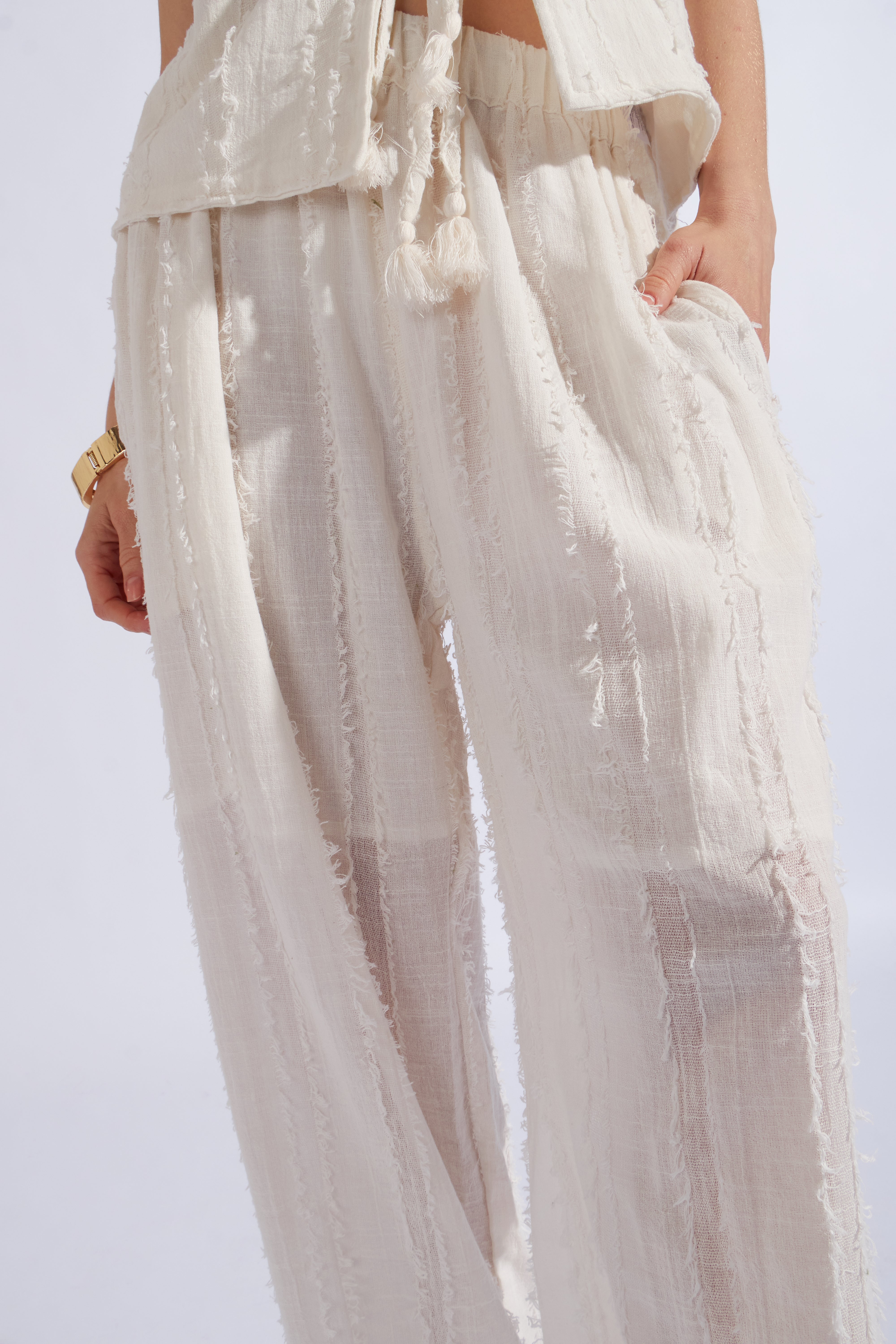 Pantalón Recto textura - Blanco