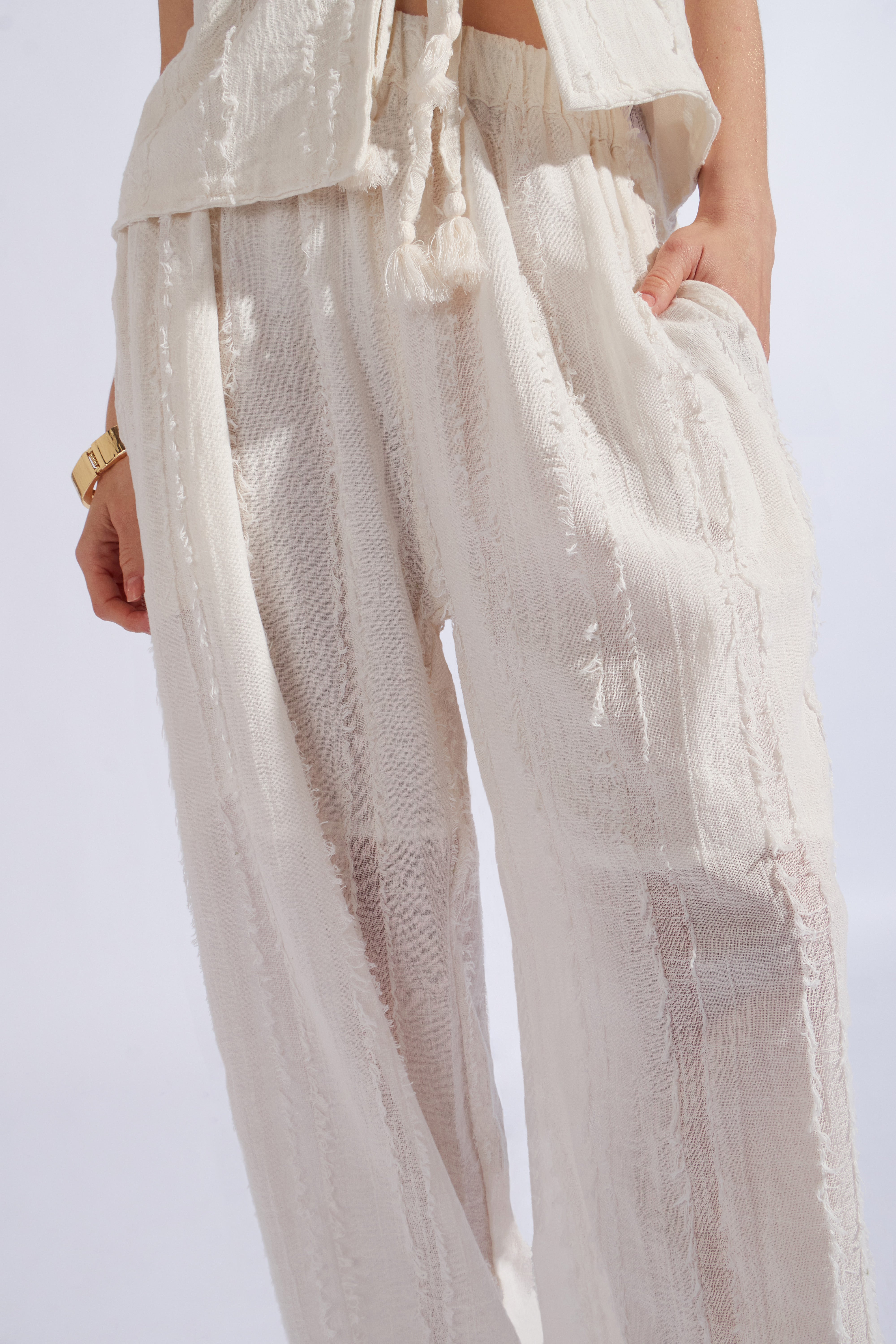 Pantalón Recto Textura - Blanco