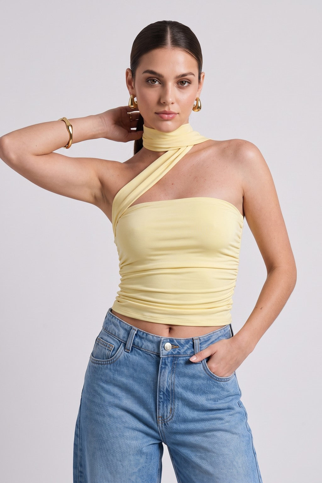 Top Lazo Strapless - Amarillo Pastel