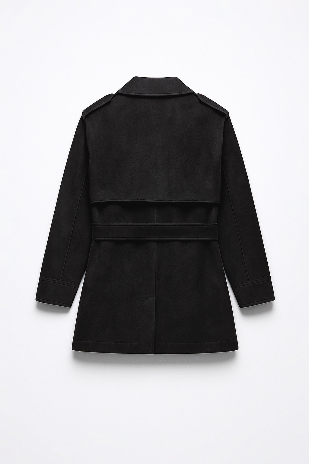 Trench Coat Corto Suede - Negro