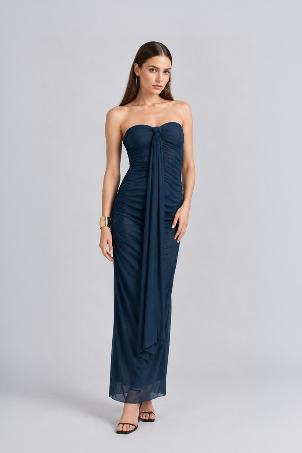 Vestido Mesh Strapless - Azul Noche