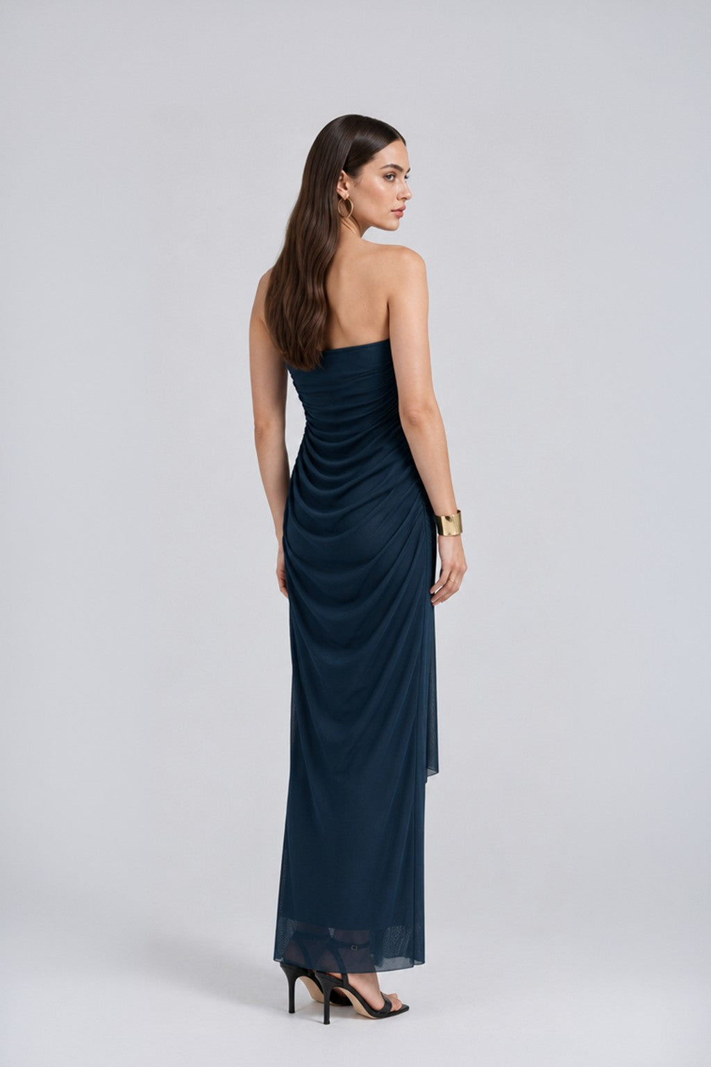 Vestido Mesh Strapless - Azul Noche