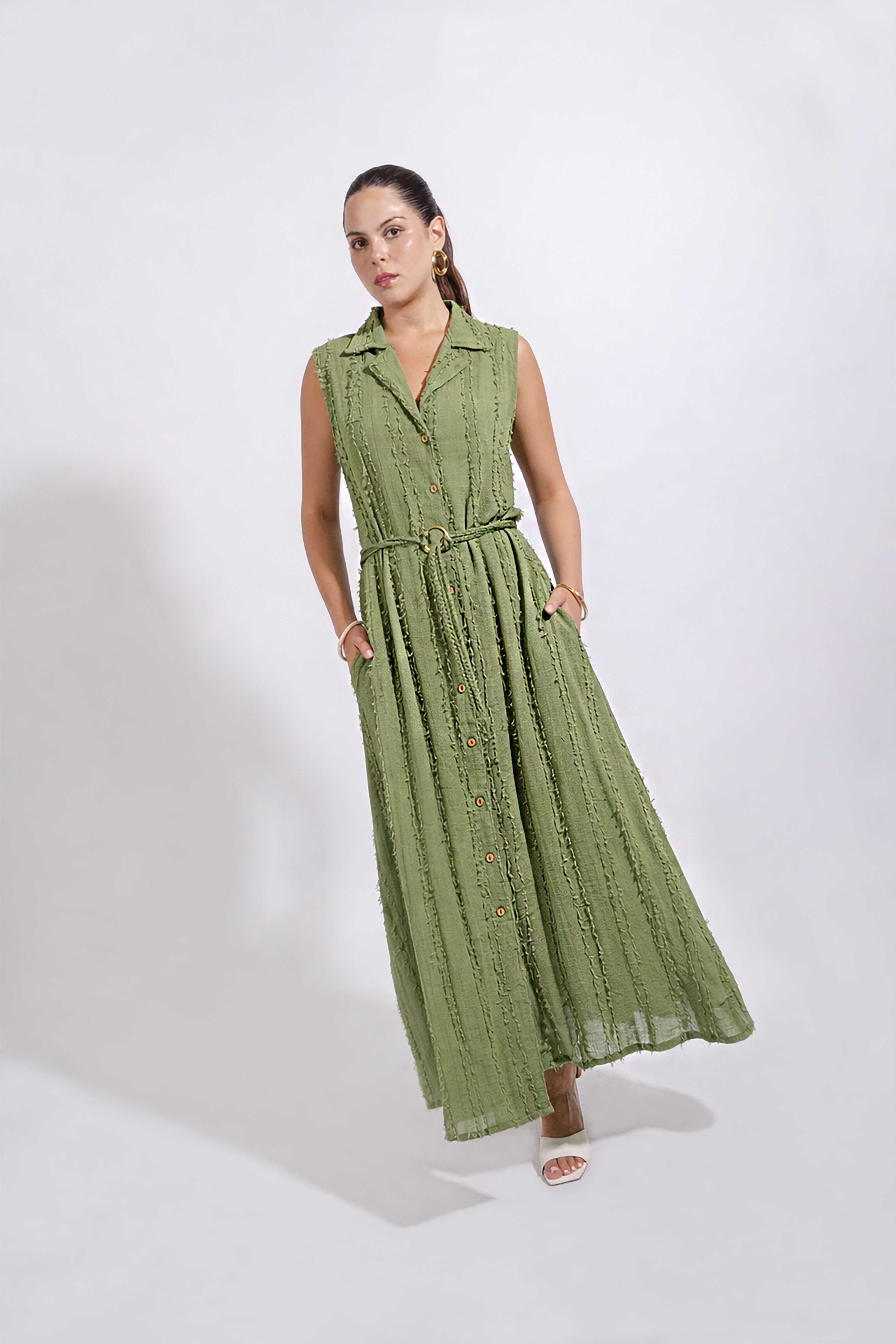 Vestido Camisero Textura - Verde