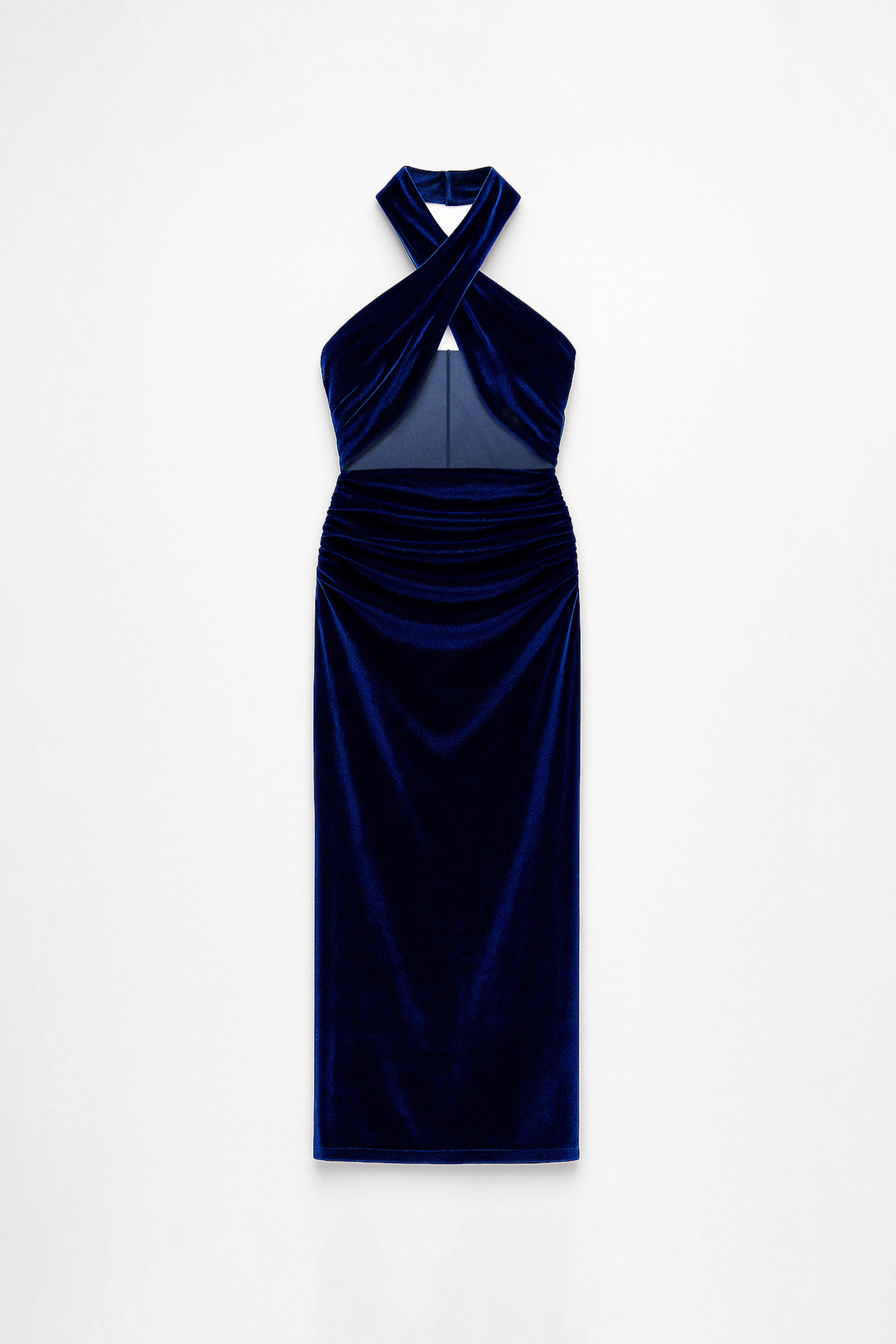 Vestido Velvet Halter Cruzado - Azul