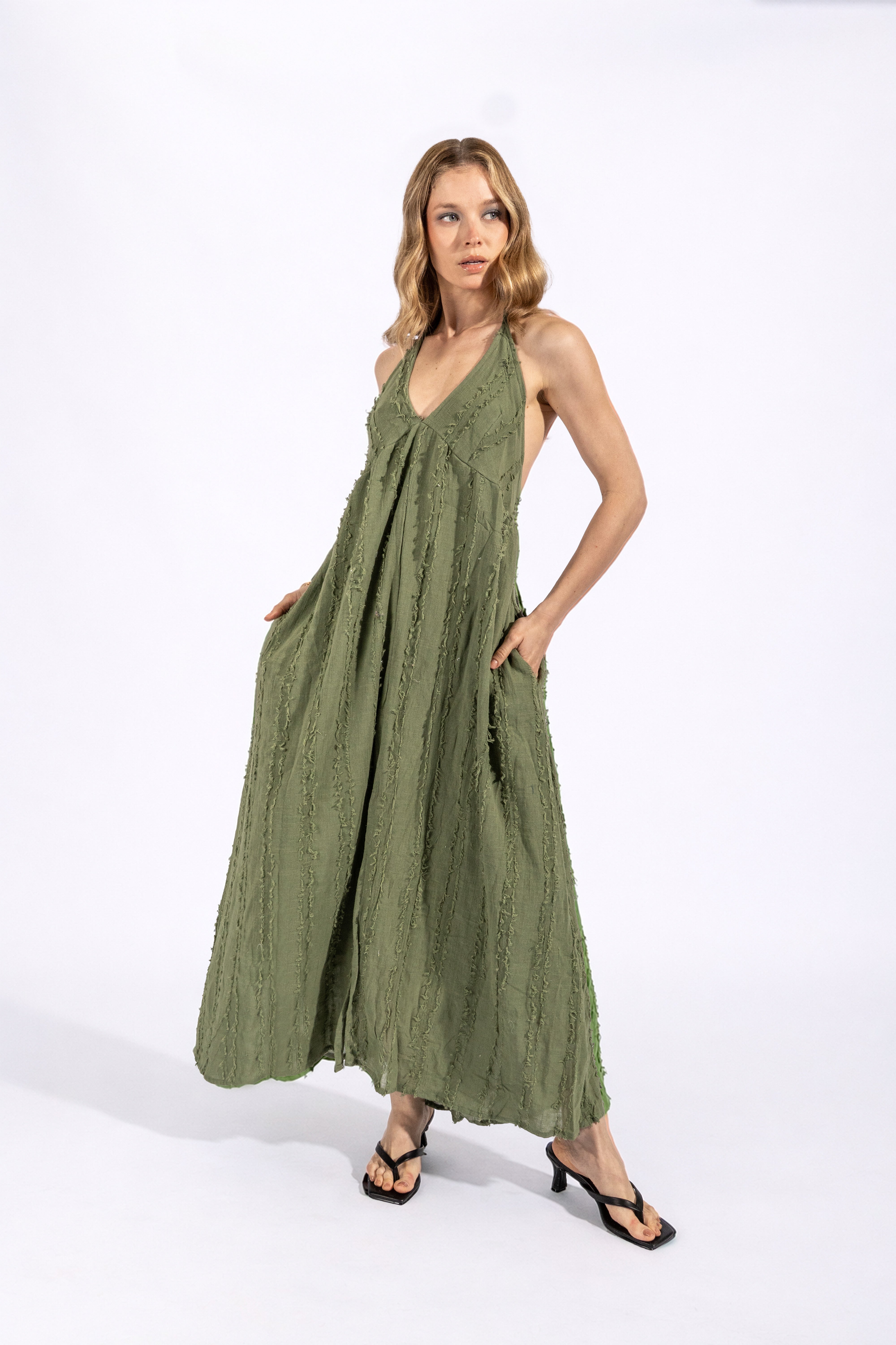 Vestido Midi Textura- Verde