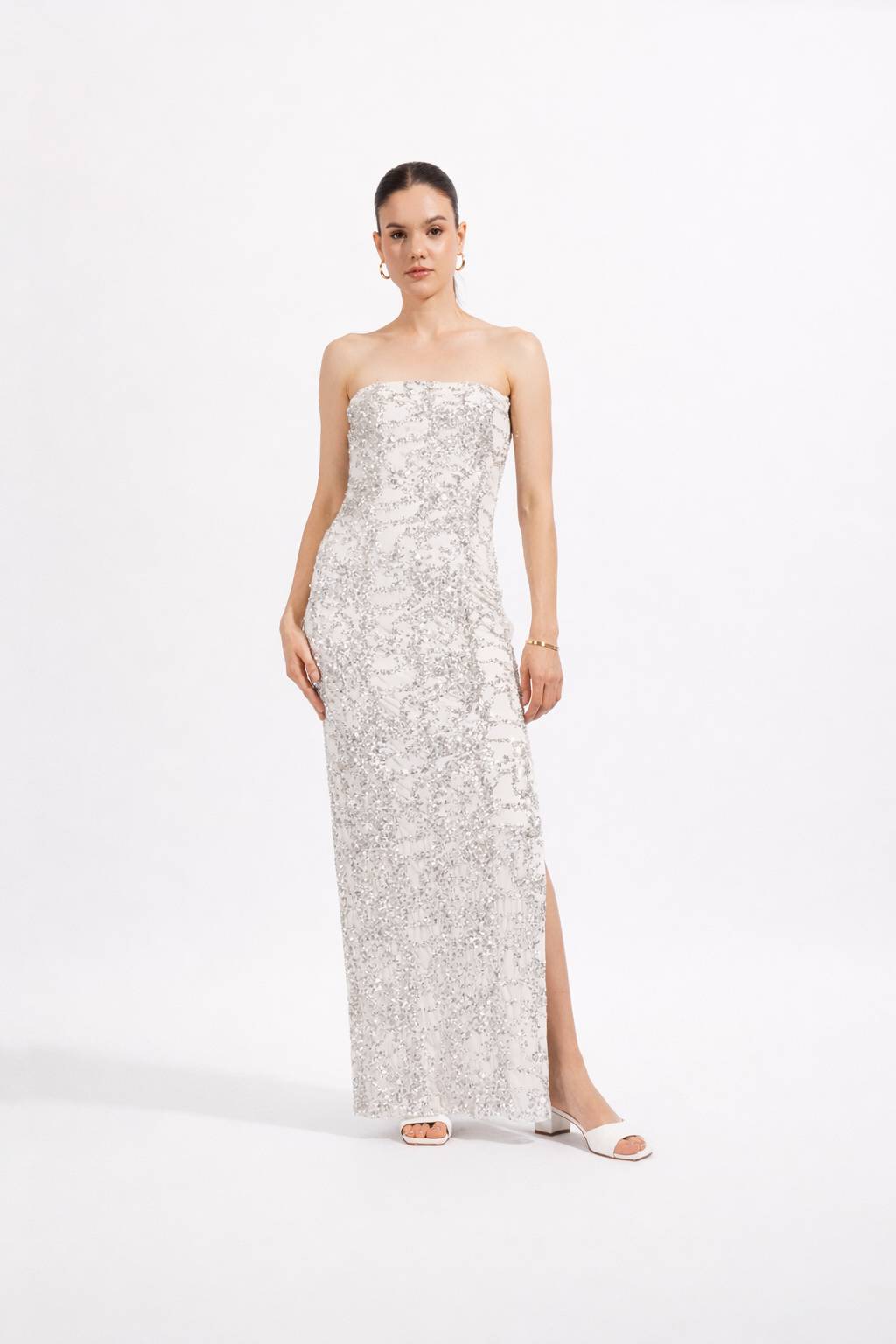 Vestido Strapless Brillo - Plata