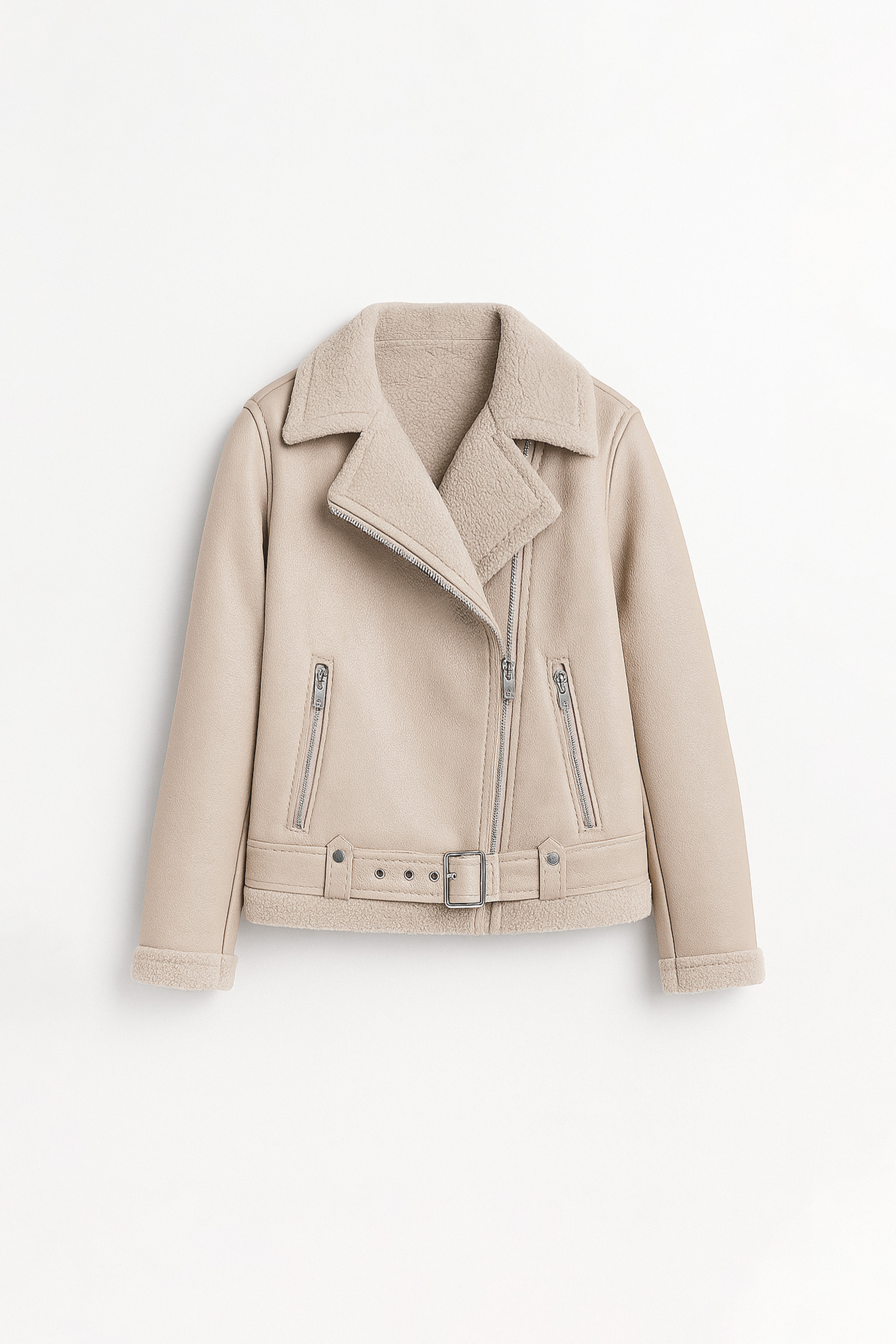 Cazadora Efecto Piel con Peluche - Beige