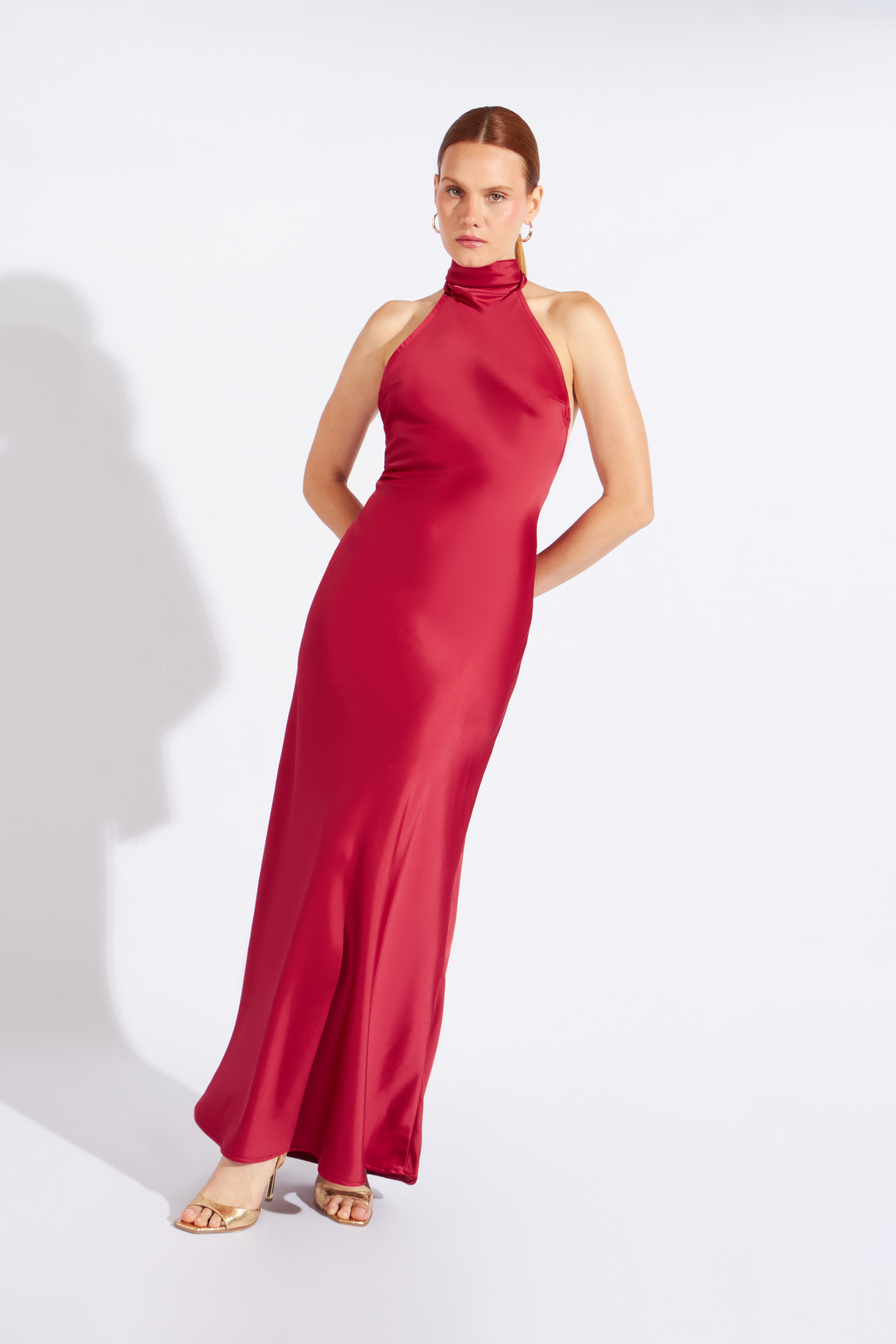 Vestido Largo Cuello Halter - Vino
