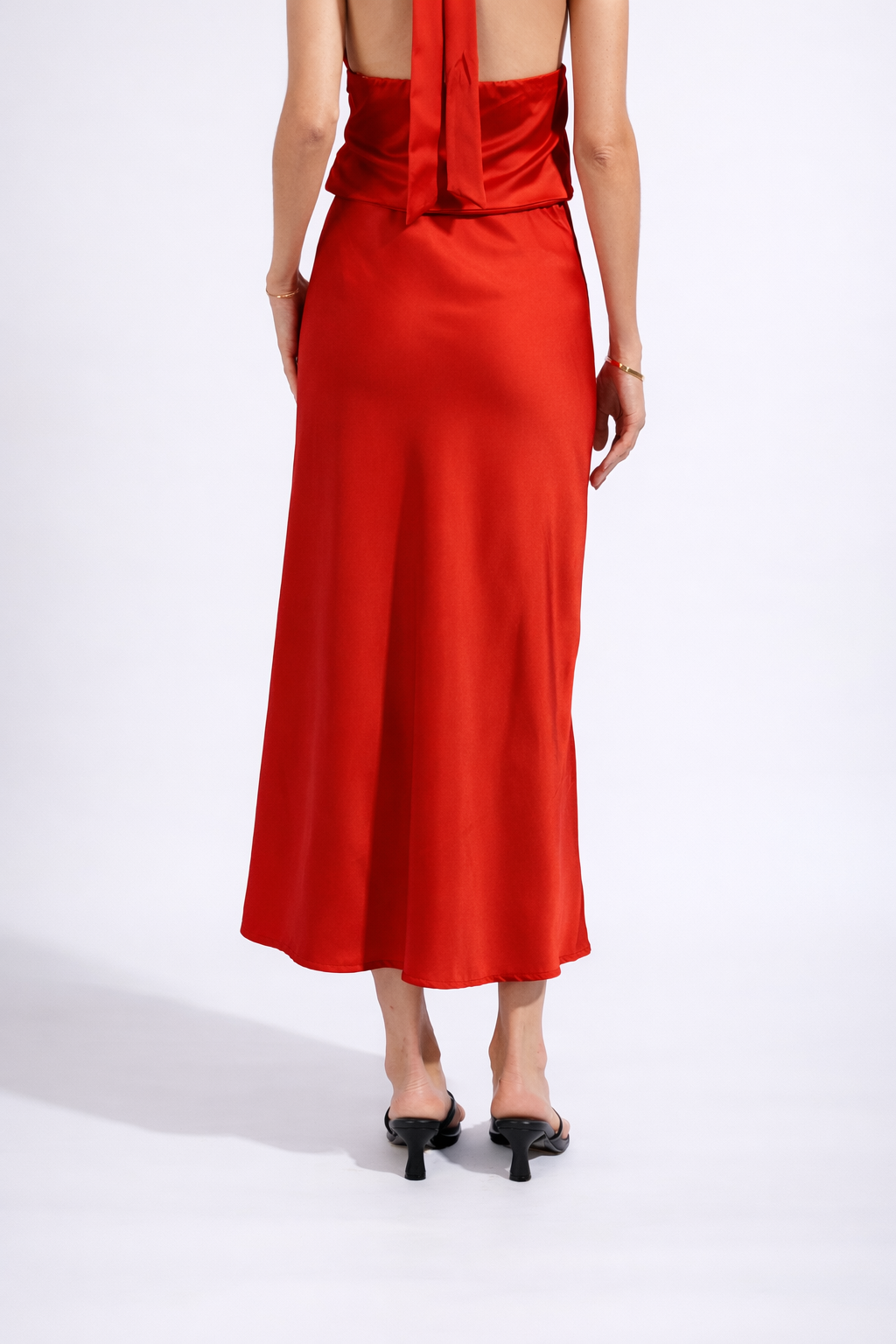 Falda Satinada Fluida - Rojo