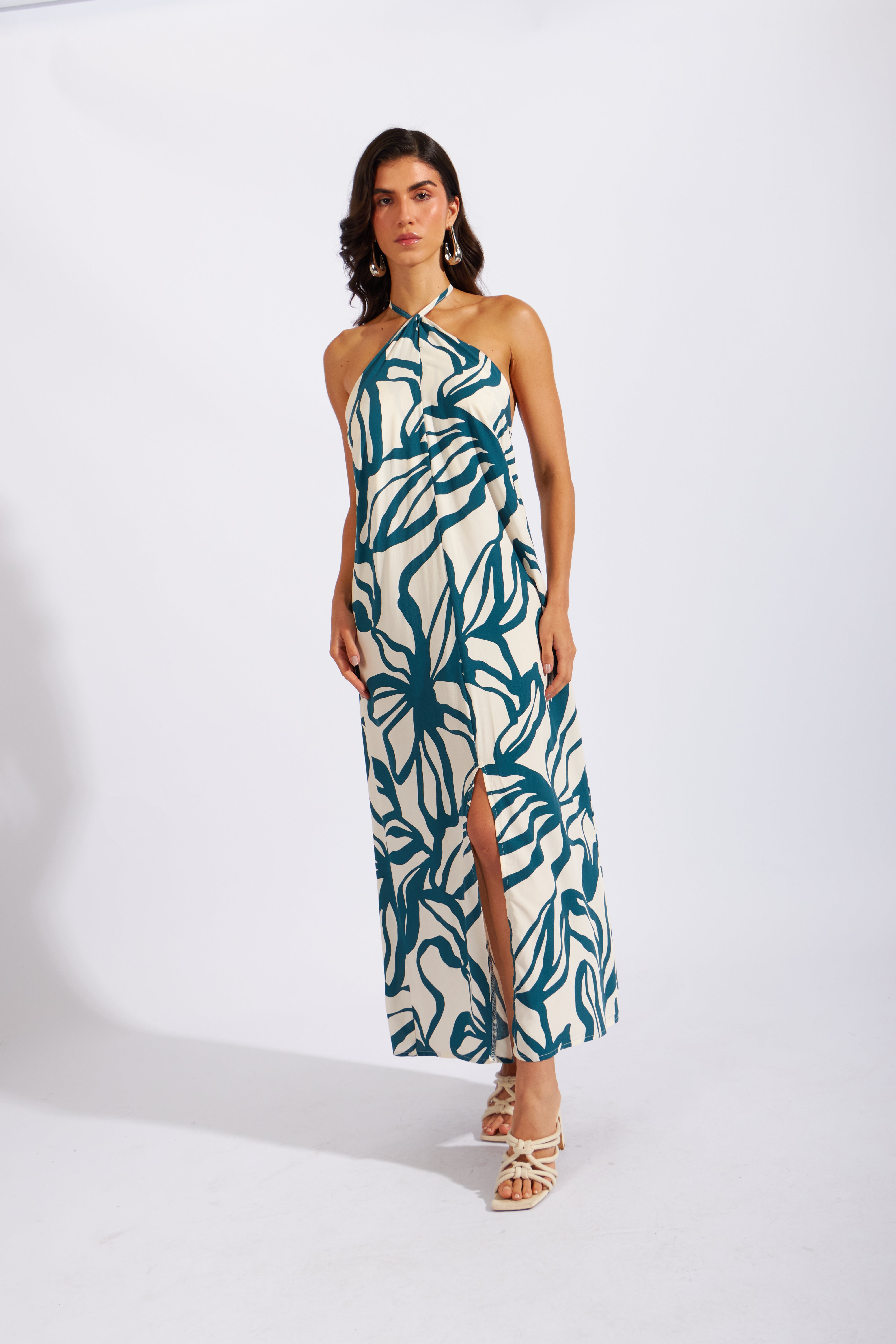 Vestido Halter Abertura - Cobalto