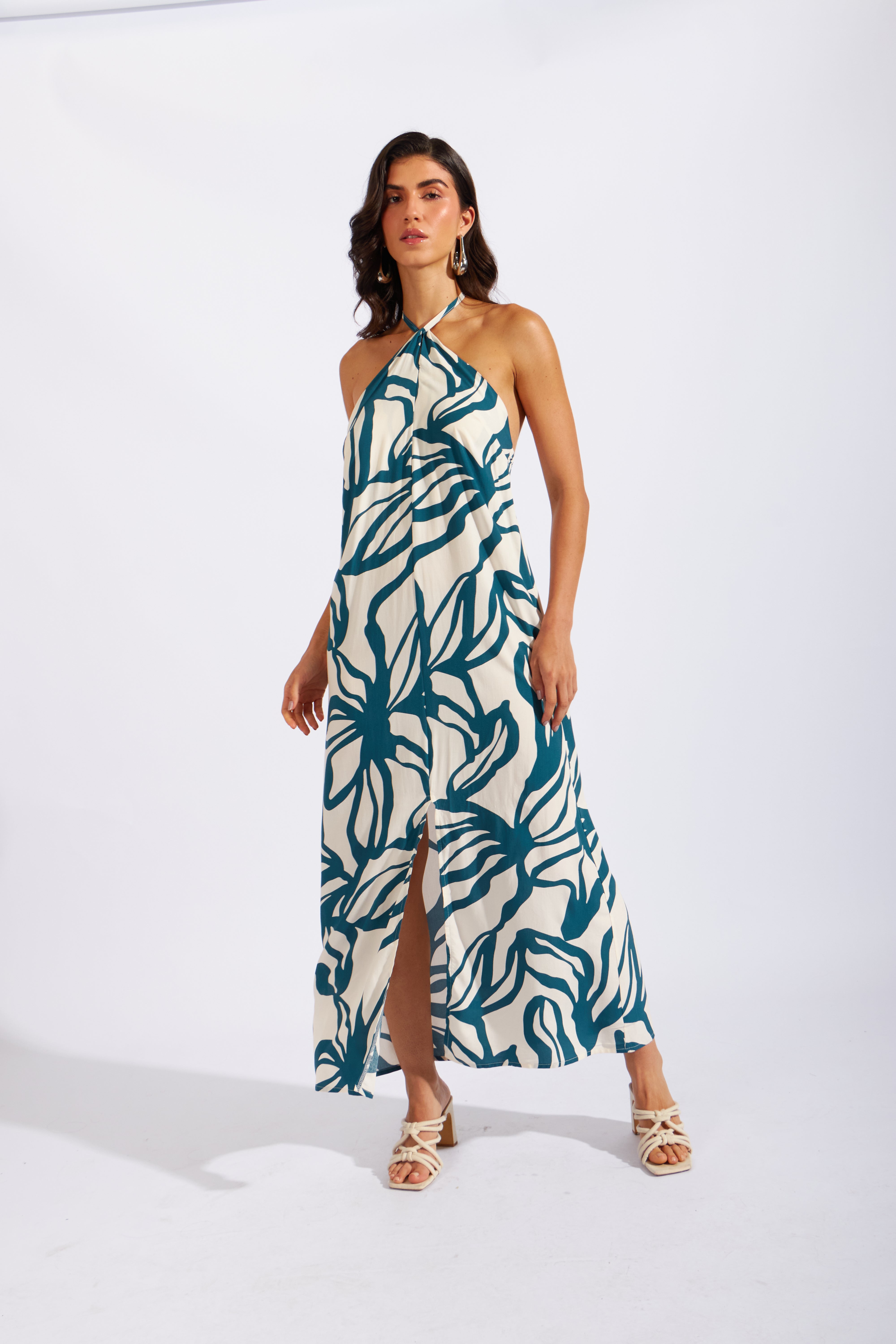 Vestido Halter Abertura - Cobalto