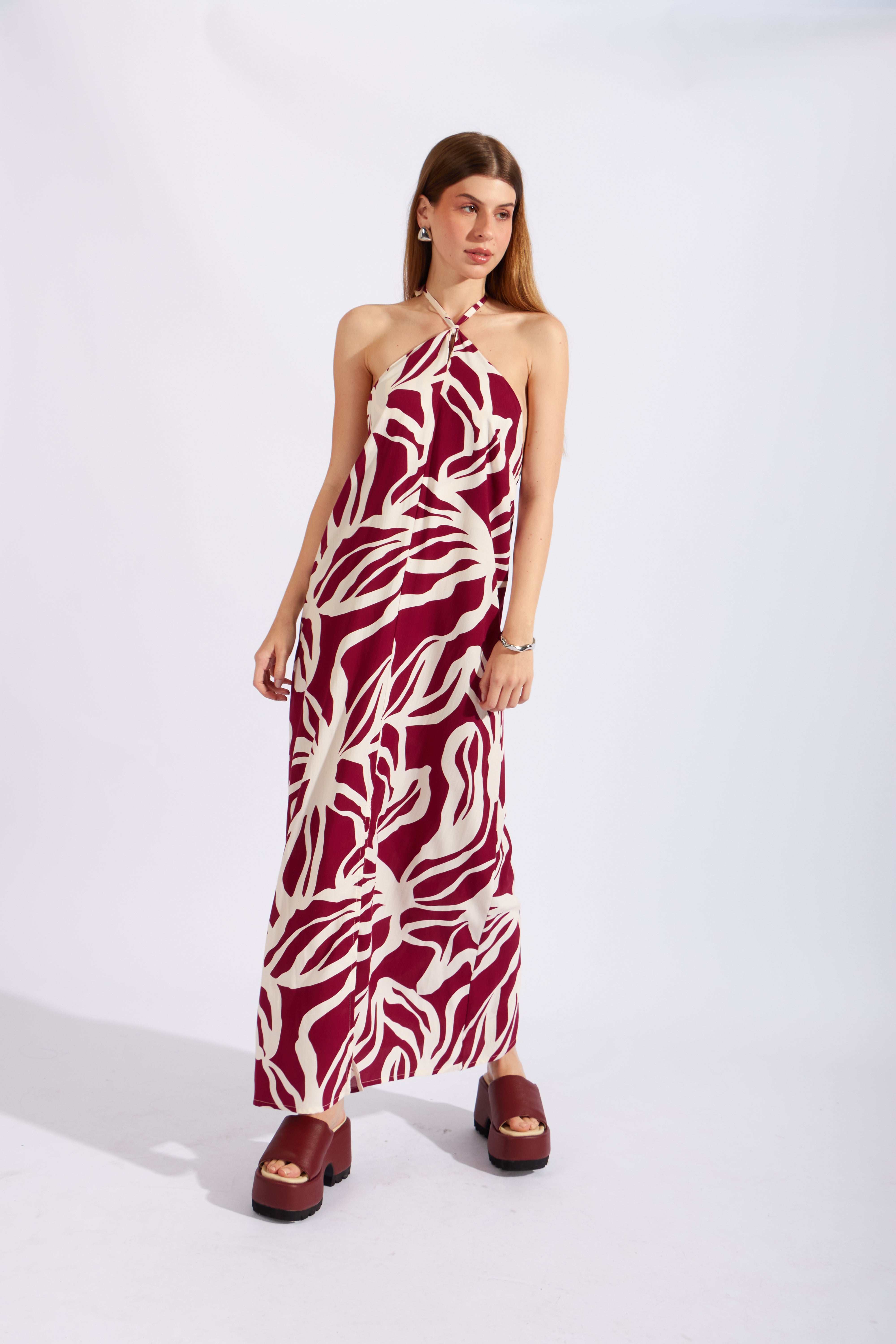 Vestido Halter Abertura - Vino