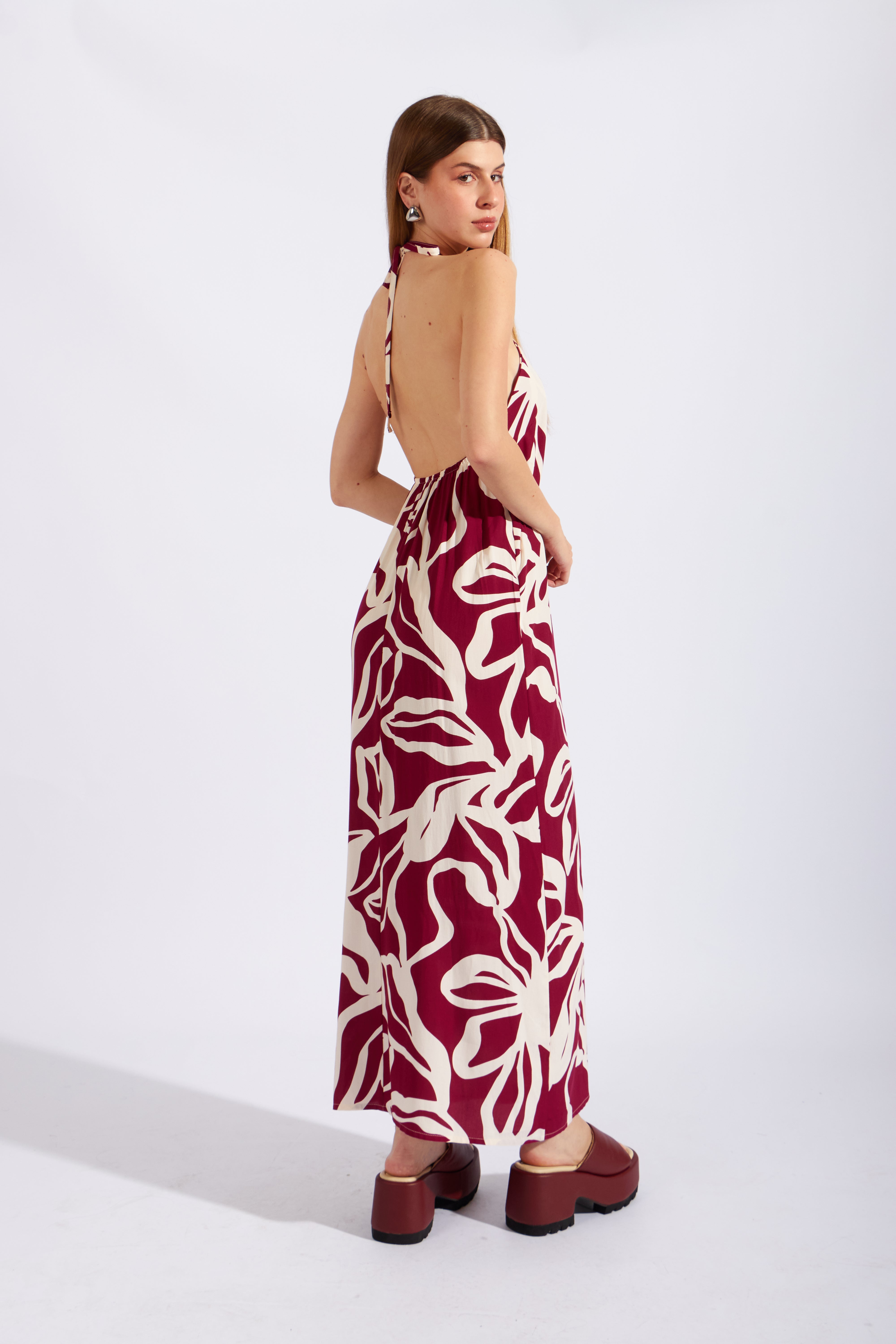 Vestido Halter Abertura - Vino