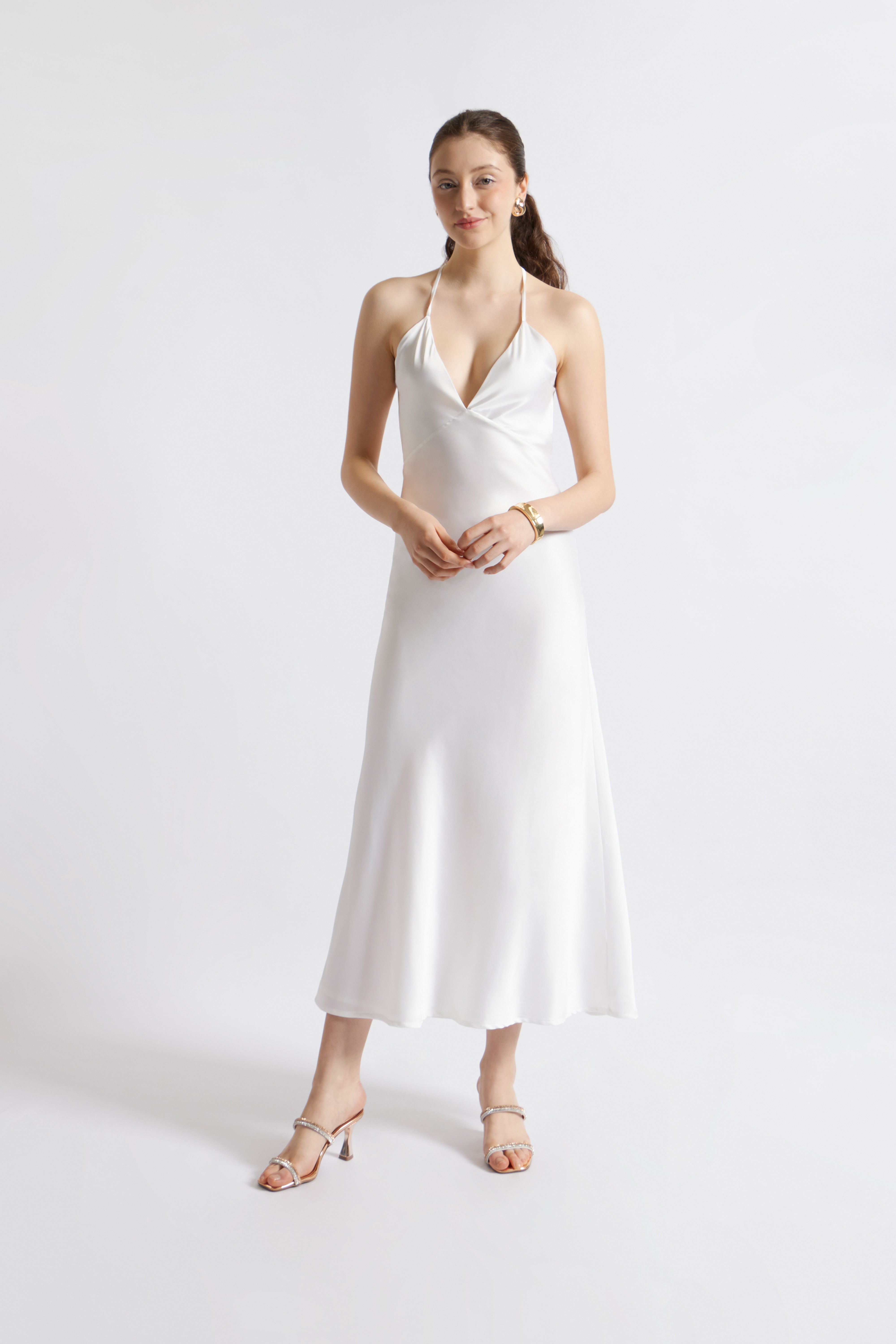 Vestido Lencero Satinado - Perla