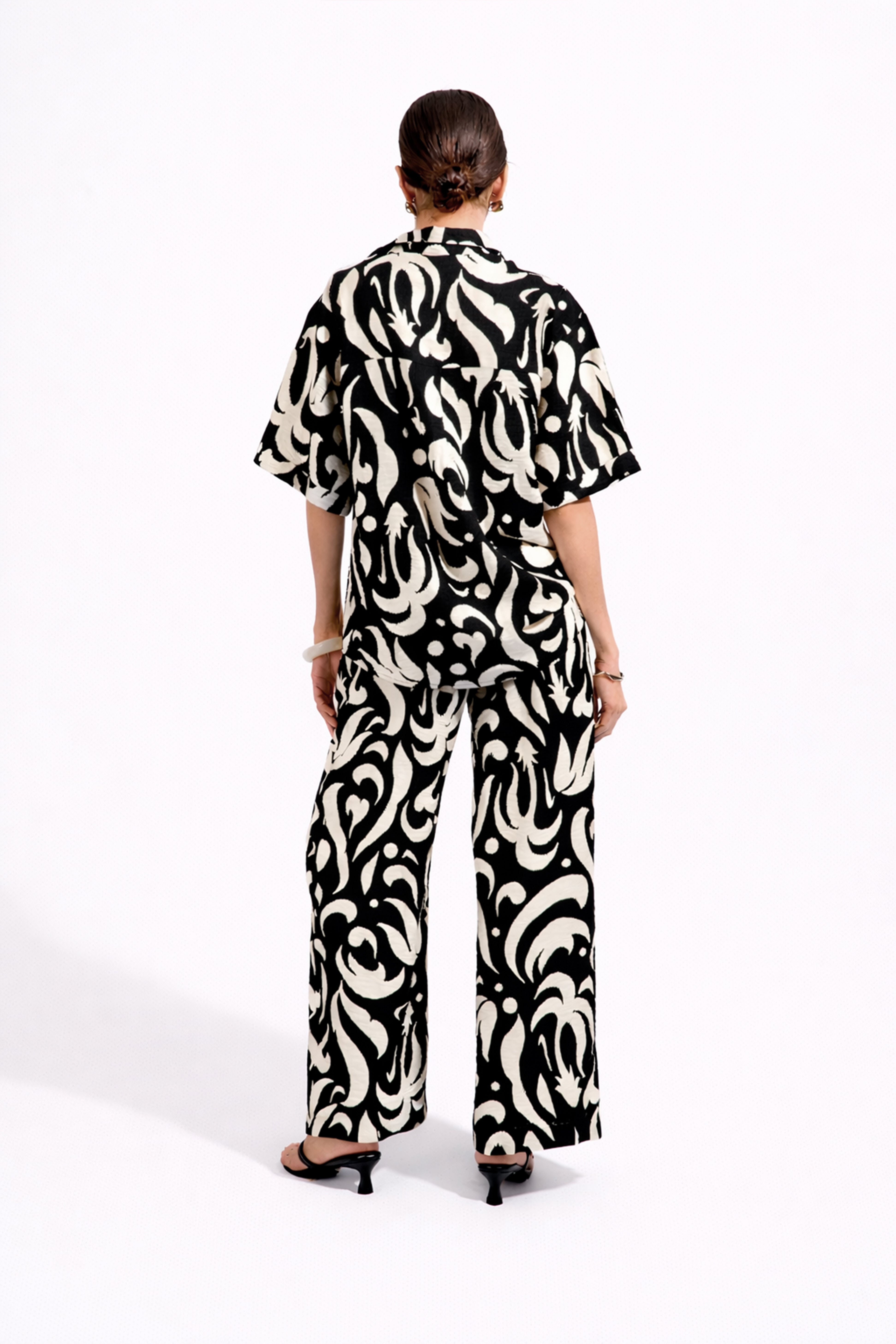 Pantalón Recto Estampado - Negro