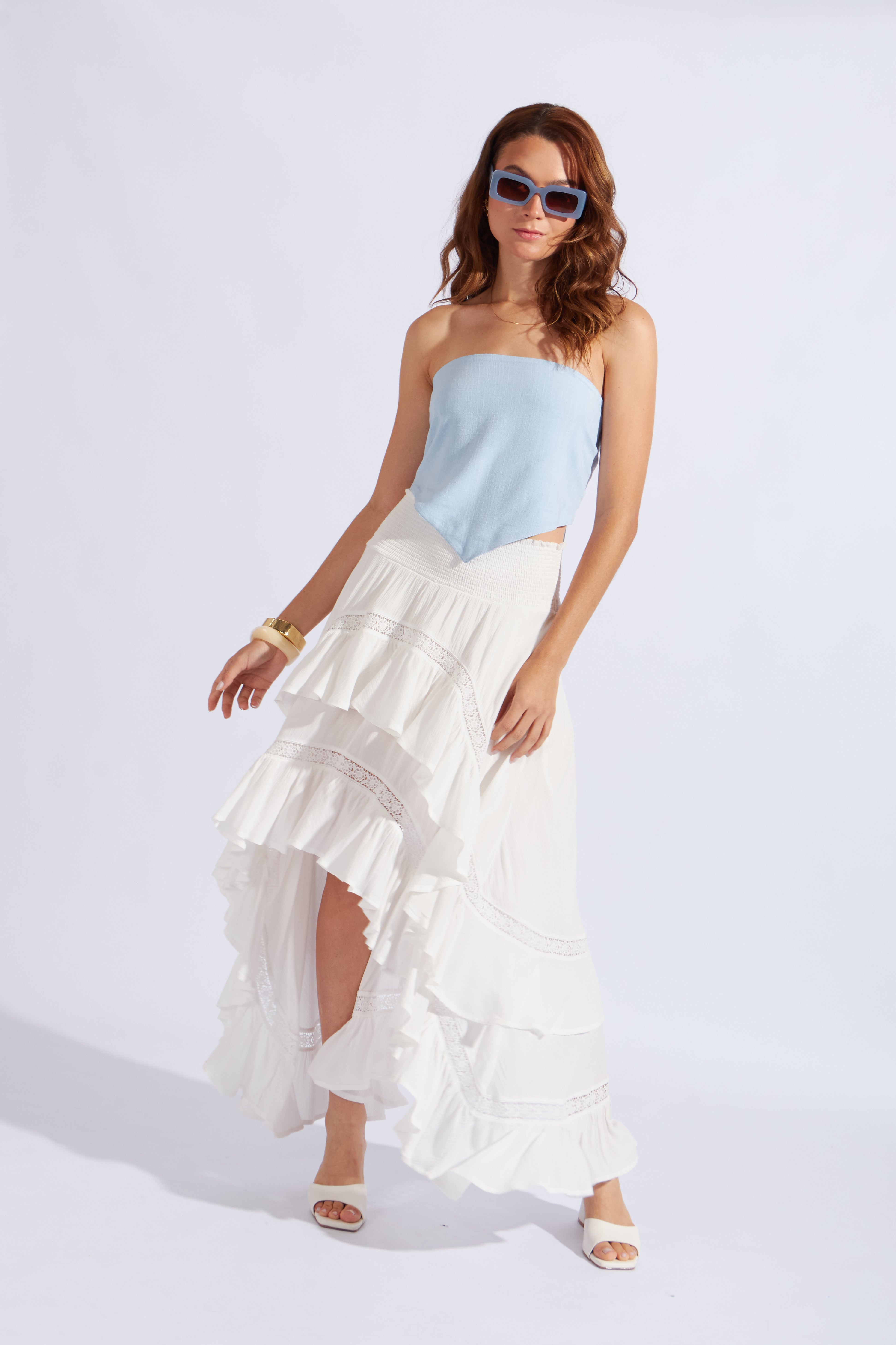 Top Pañuelo Lino - Celeste