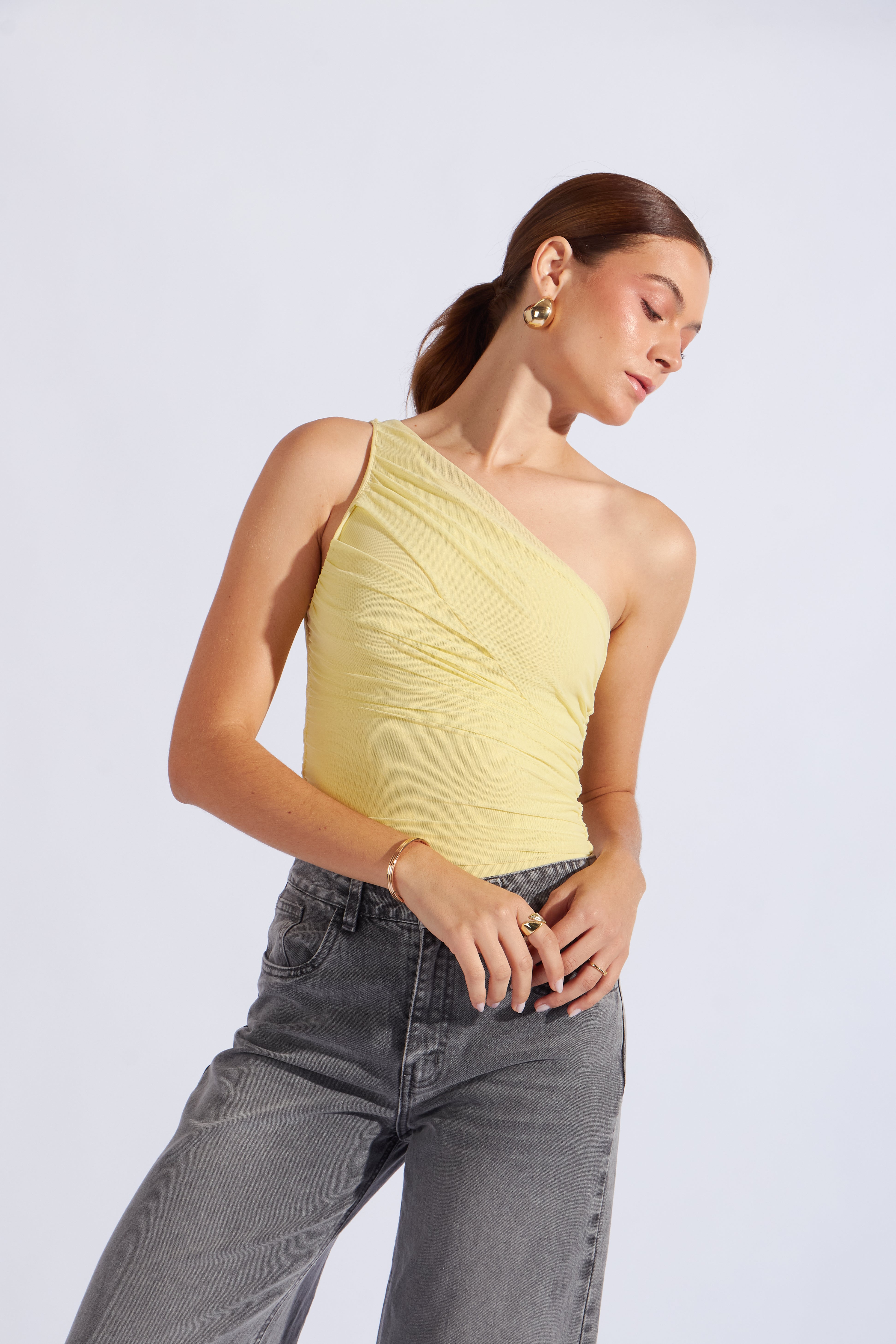 Body One Shoulder Drapeado - Amarillo