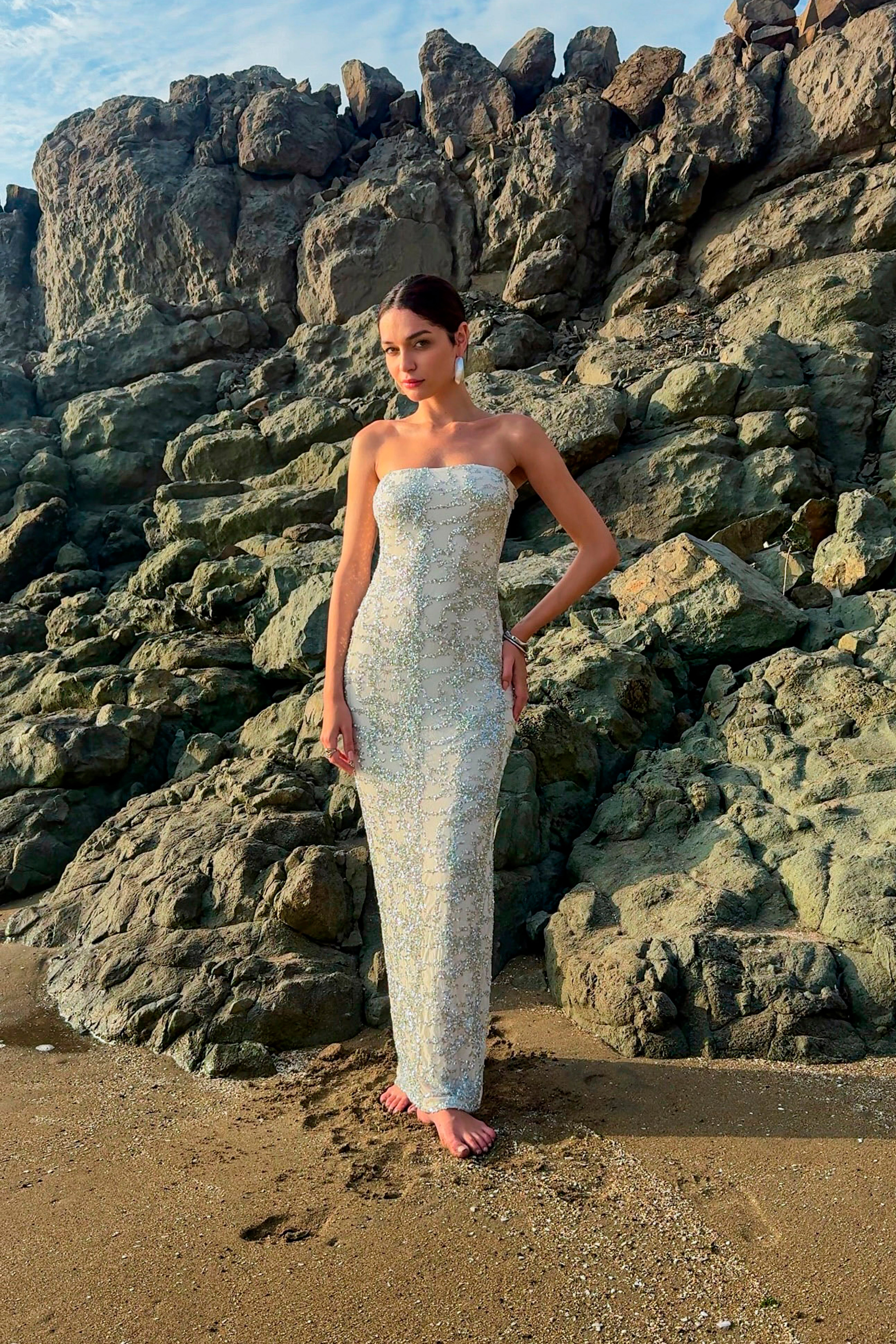 Vestido Strapless Brillo - Plata