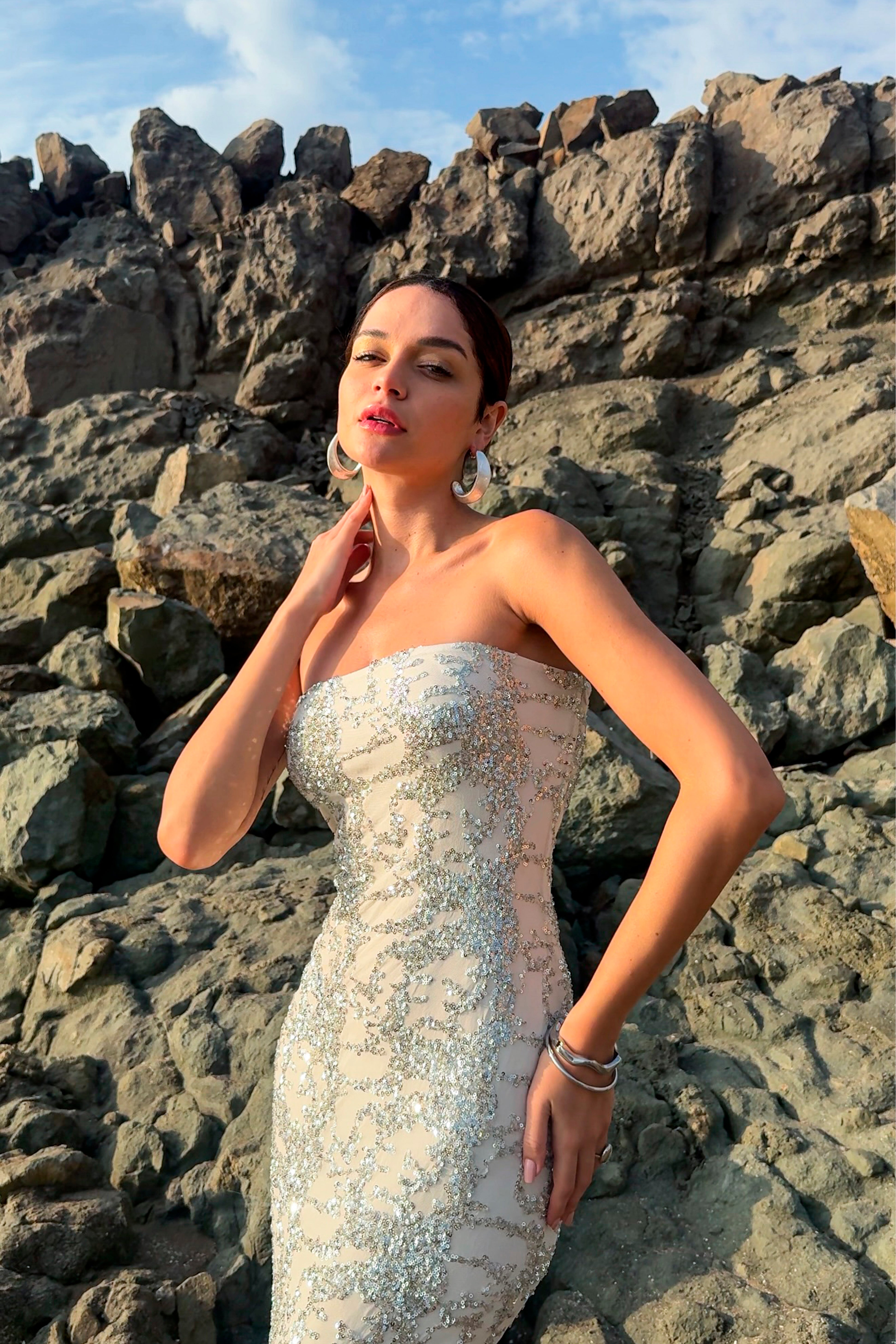 Vestido Strapless Brillo - Plata