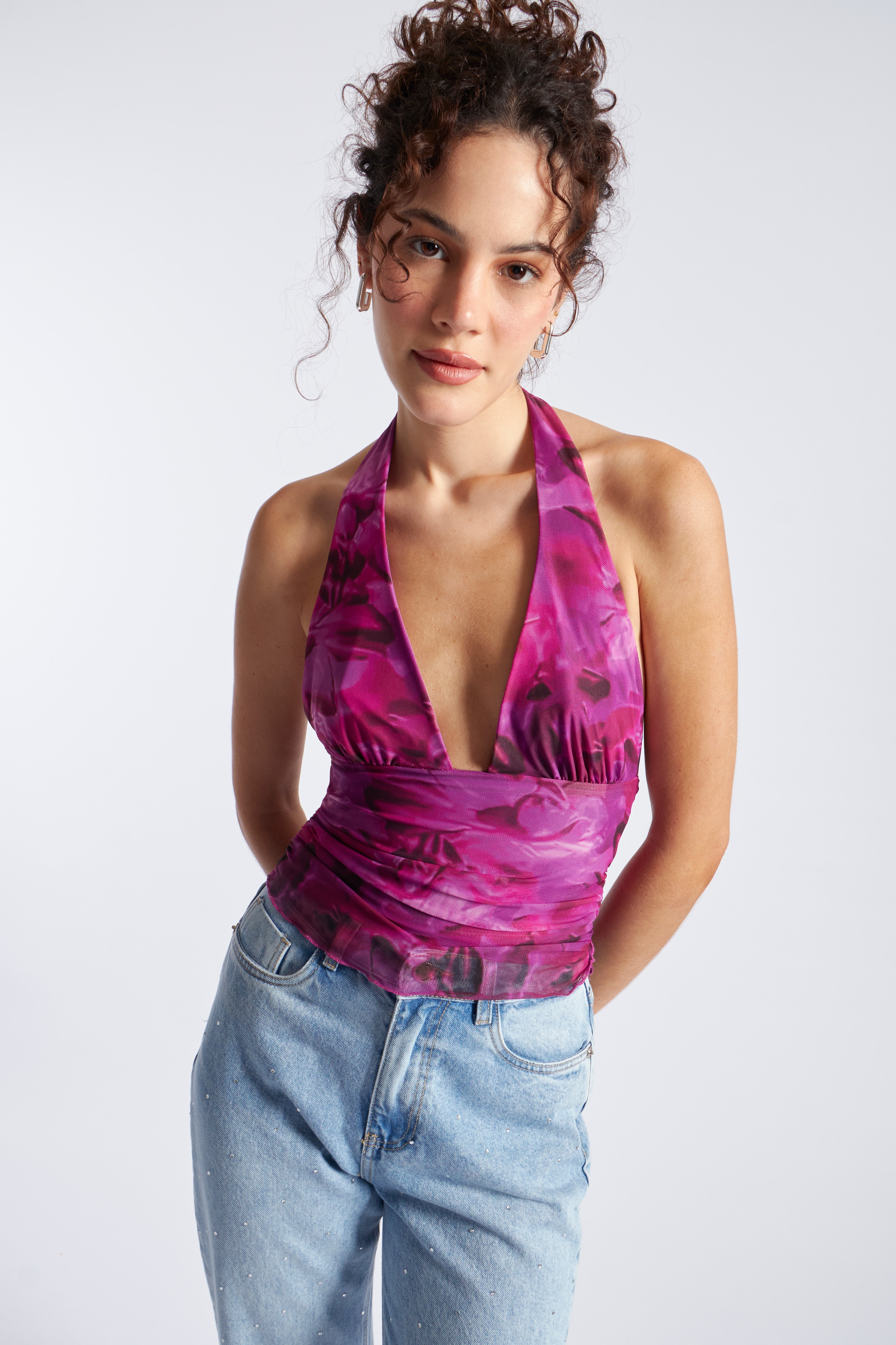 Top Mesh Estampado - Estampado Lila