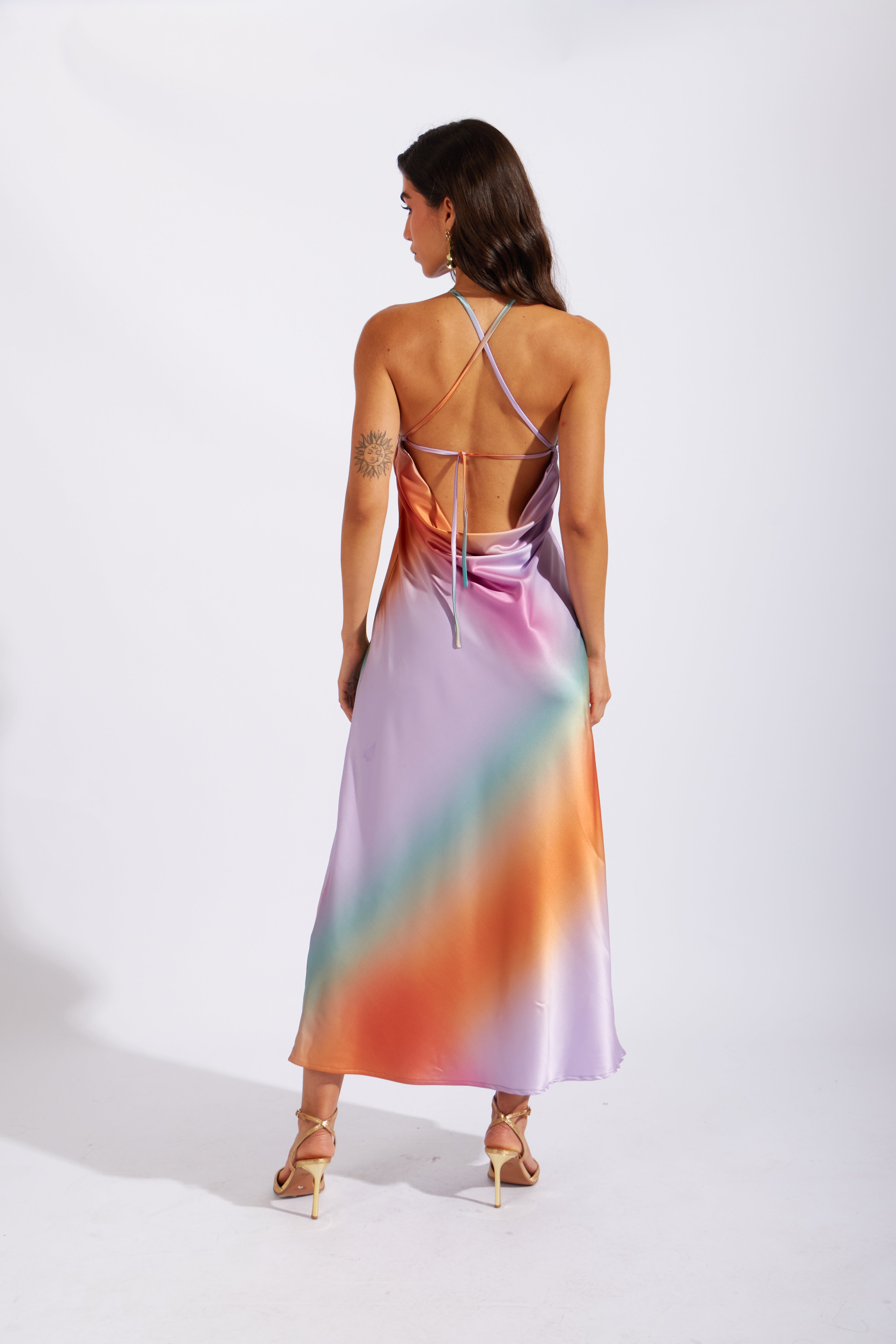 Vestido Satinado Arcoiris - Multifucsia