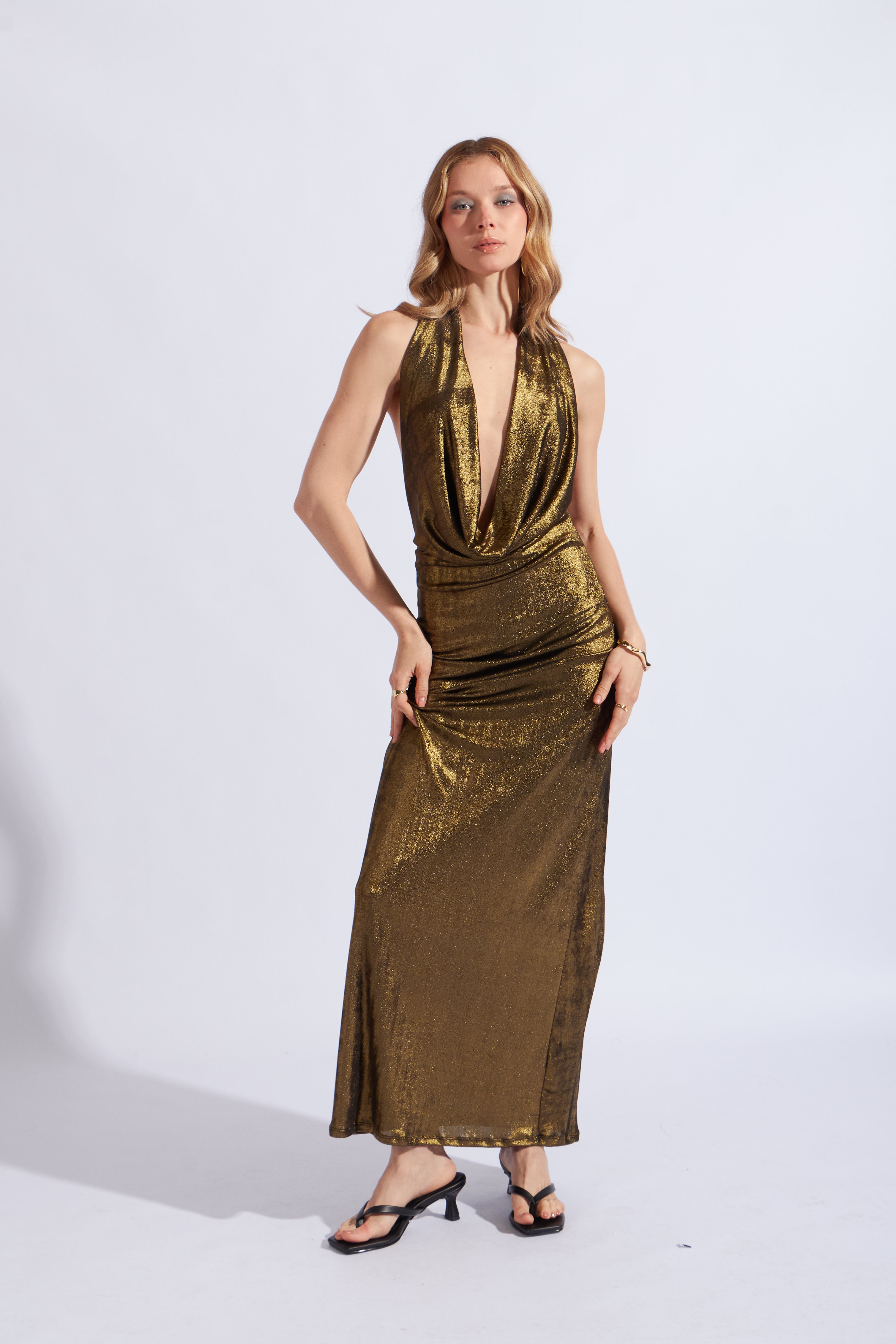 Vestido Largo Brillos - Dorado