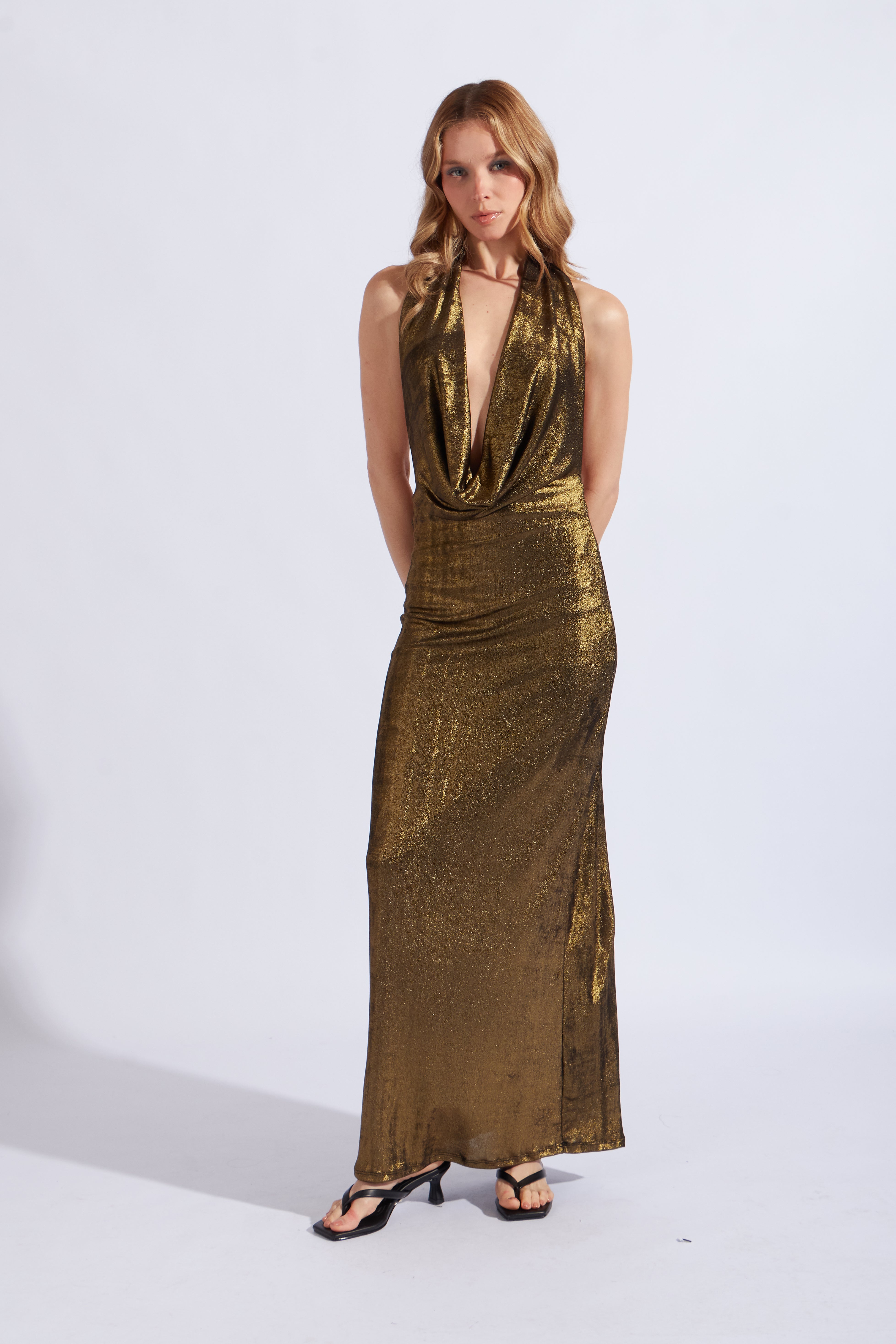 Vestido Largo Brillos - Dorado