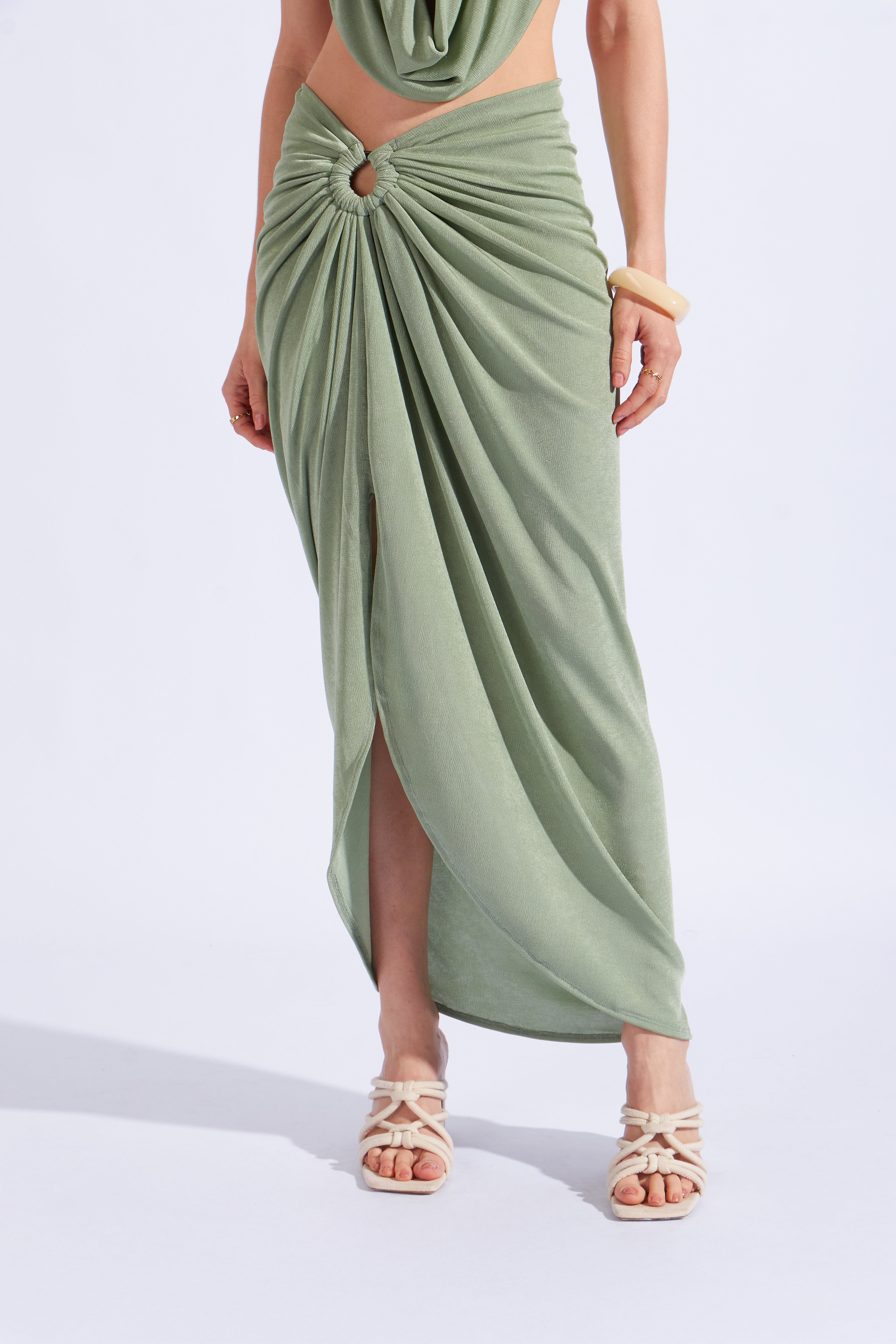 Falda Midi Drapeada - Verde Agua