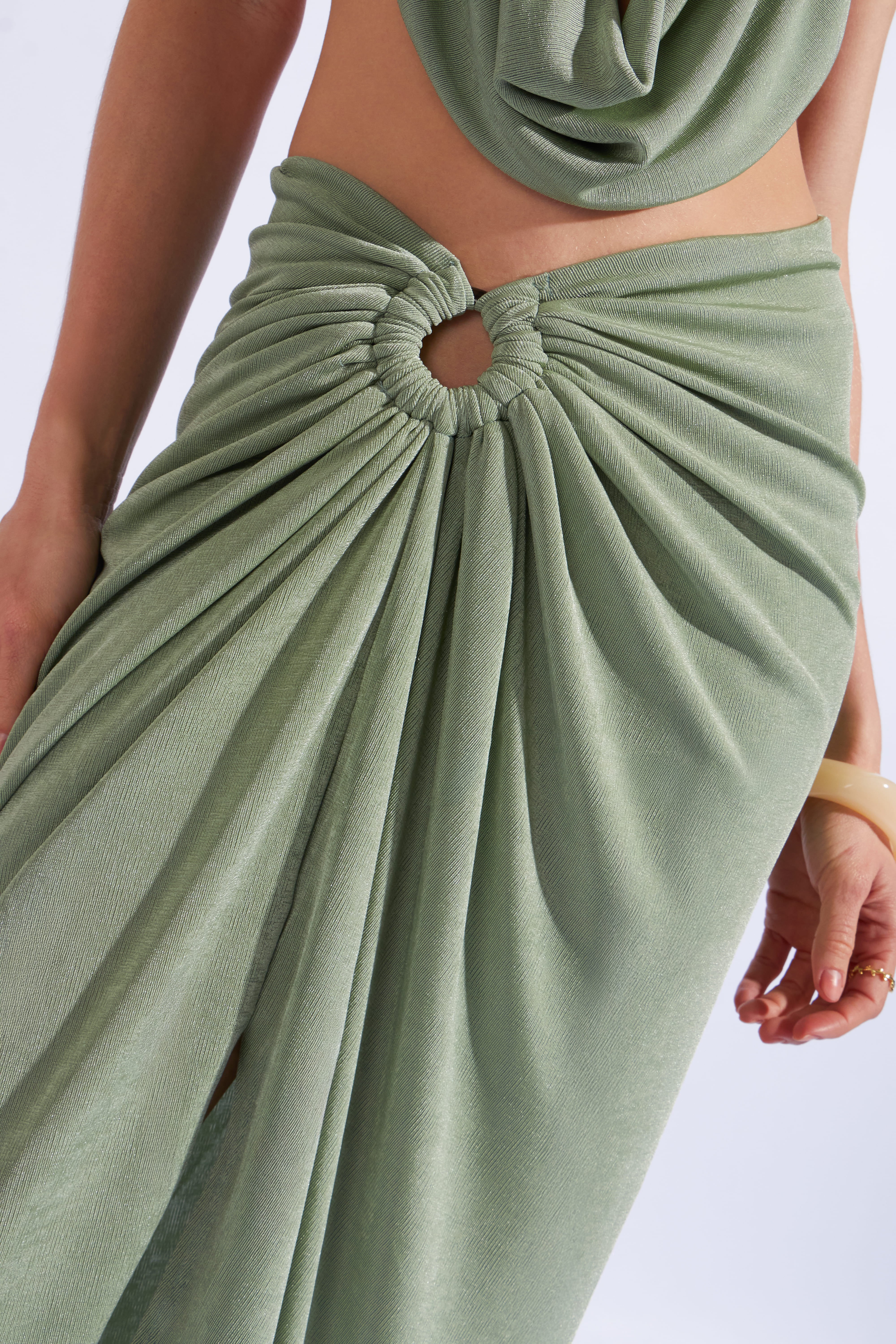 Falda Midi Drapeada - Verde Agua