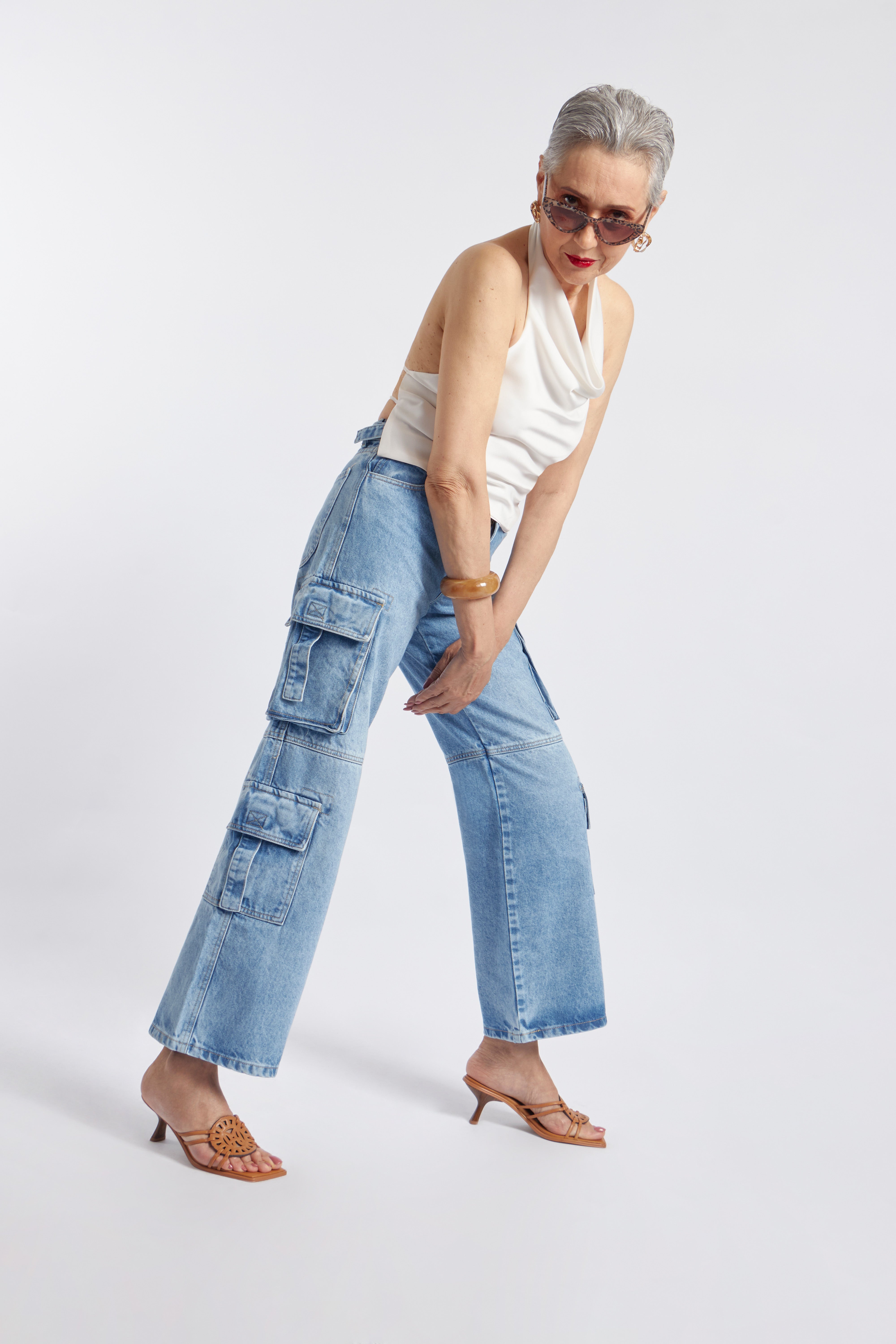Pant Denim Cargo - Celeste