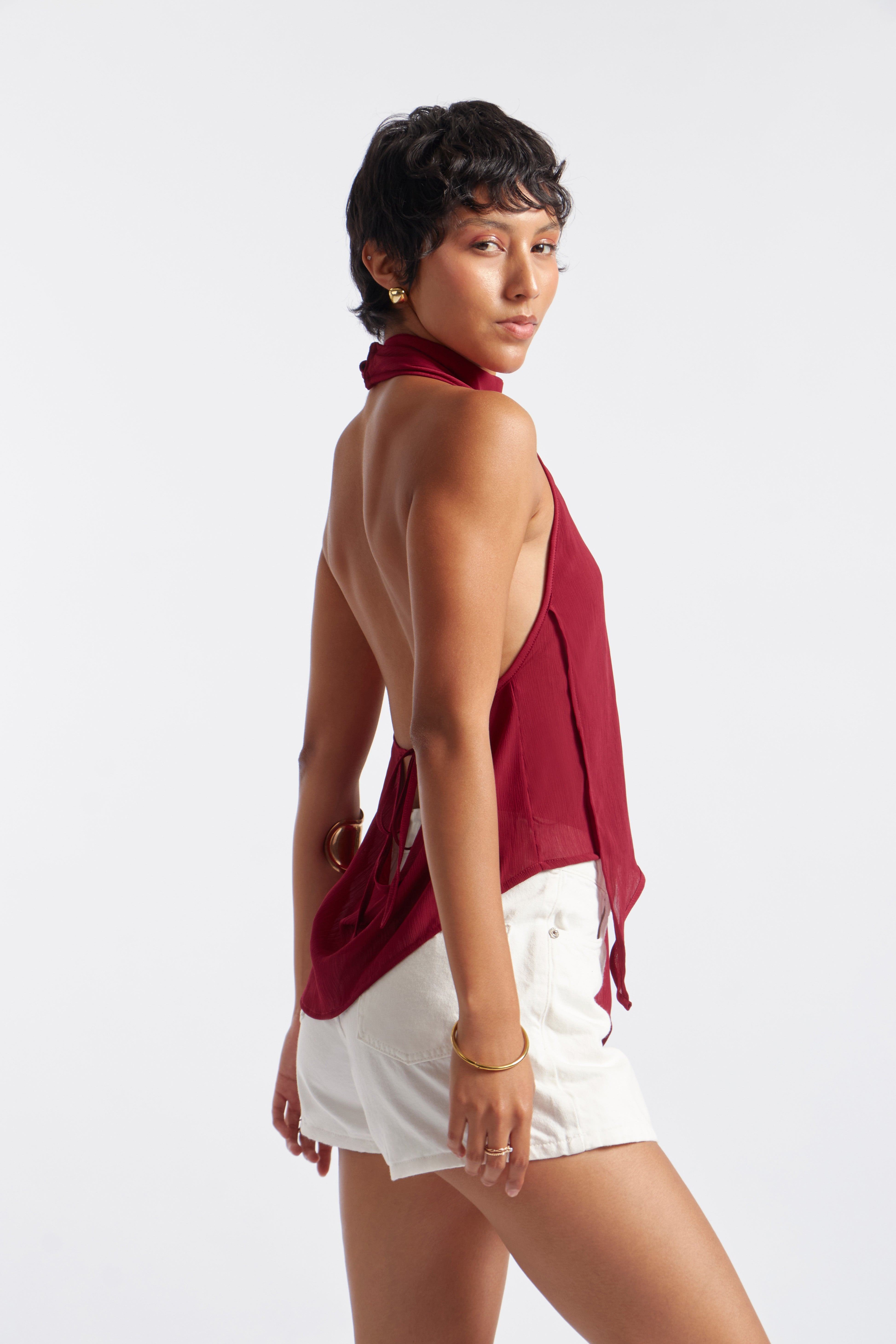 Blusa Asimétrica Halter - Vino