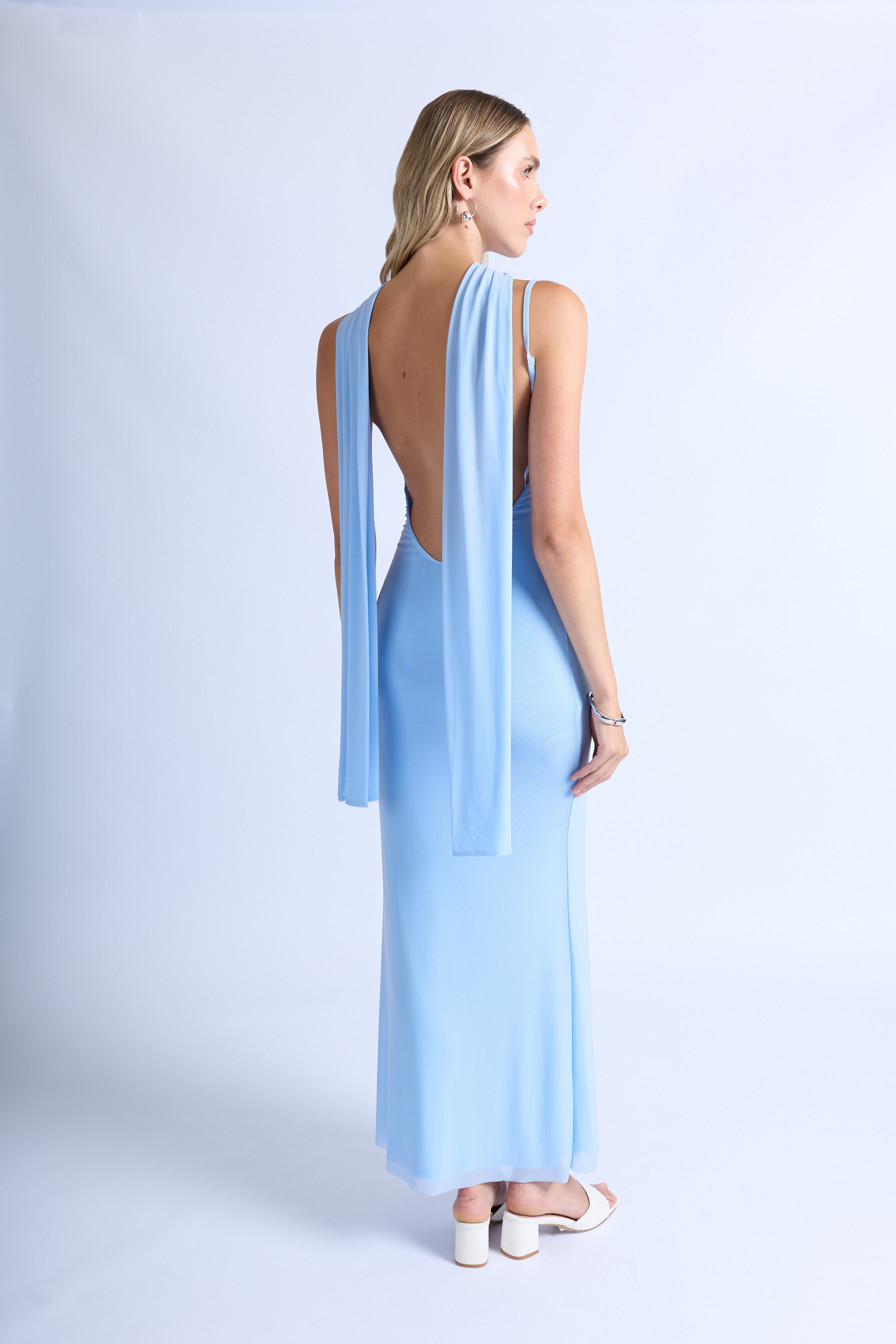 Vestido Tiras con Fular - Celeste
