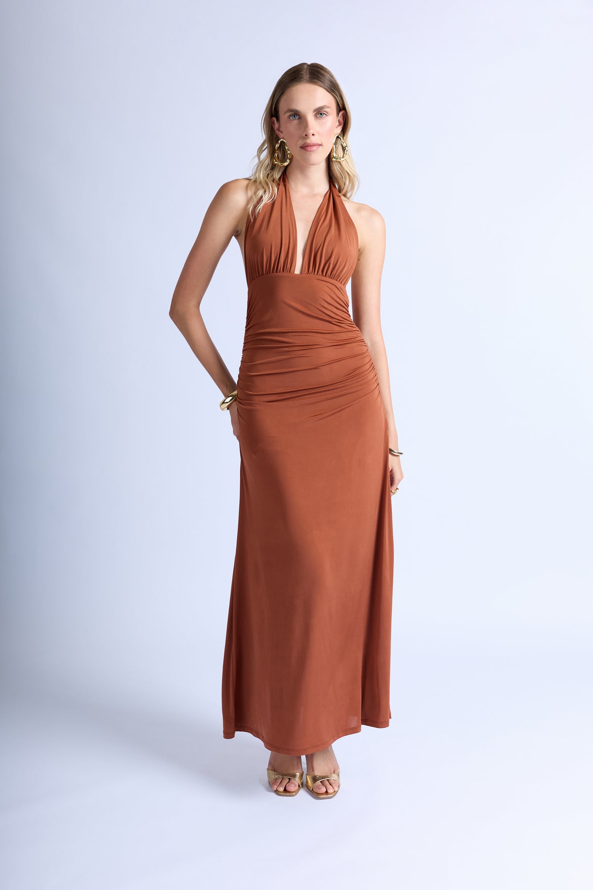 Vestido Halter Ribbon - Terracota