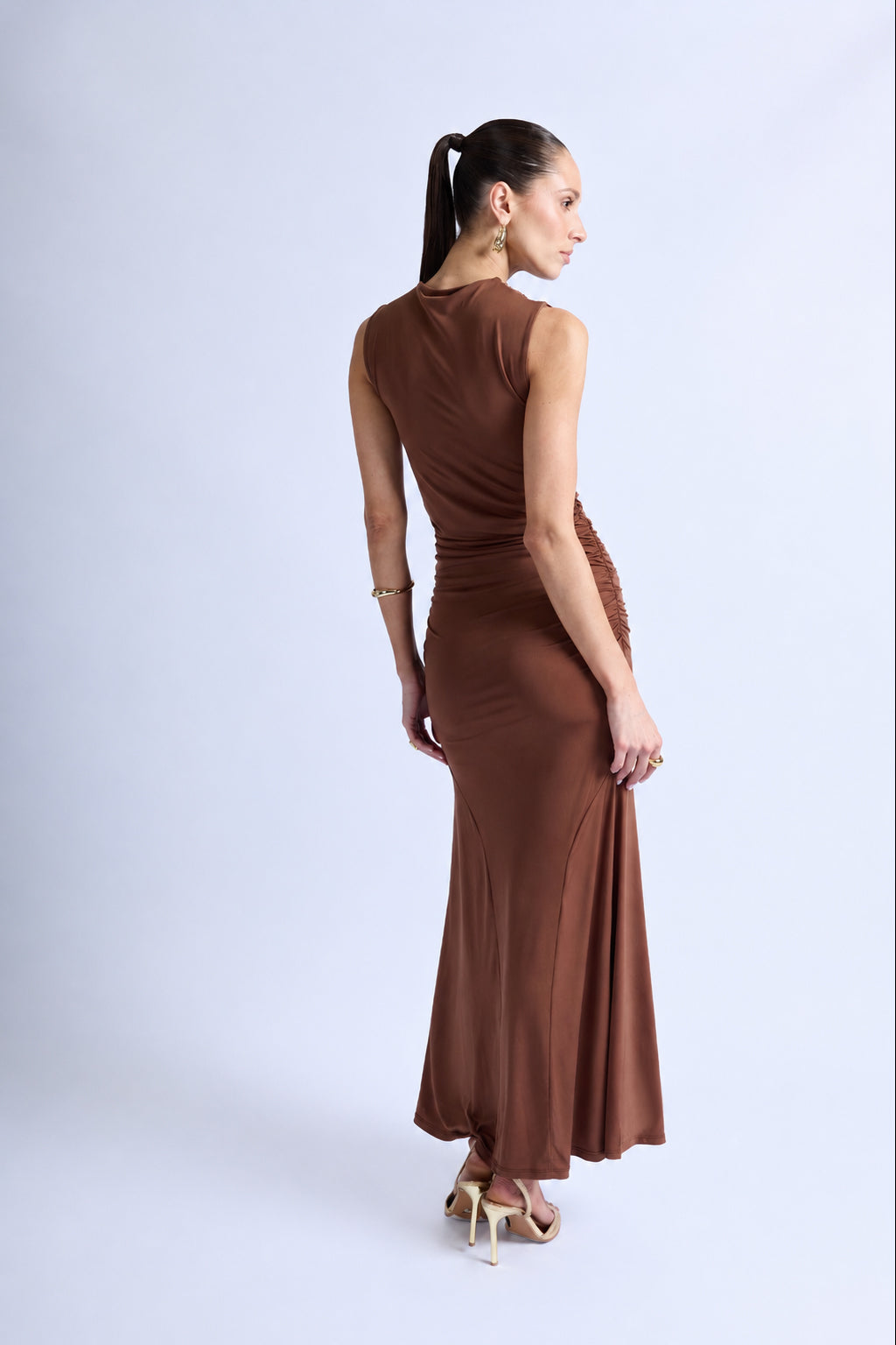 Vestido Largo Manga Cero - Marrón