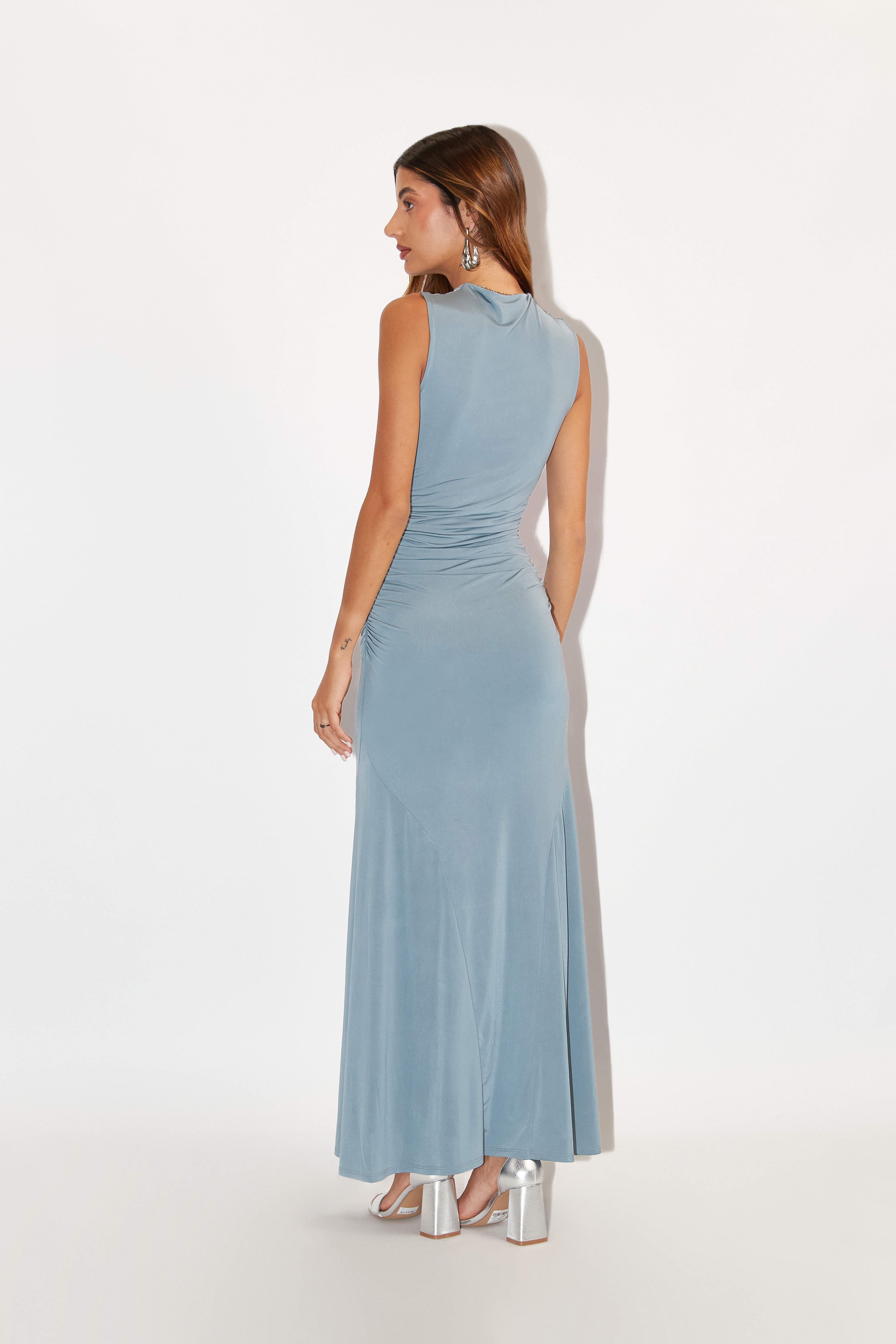 Vestido Largo Manga Cero - Acero