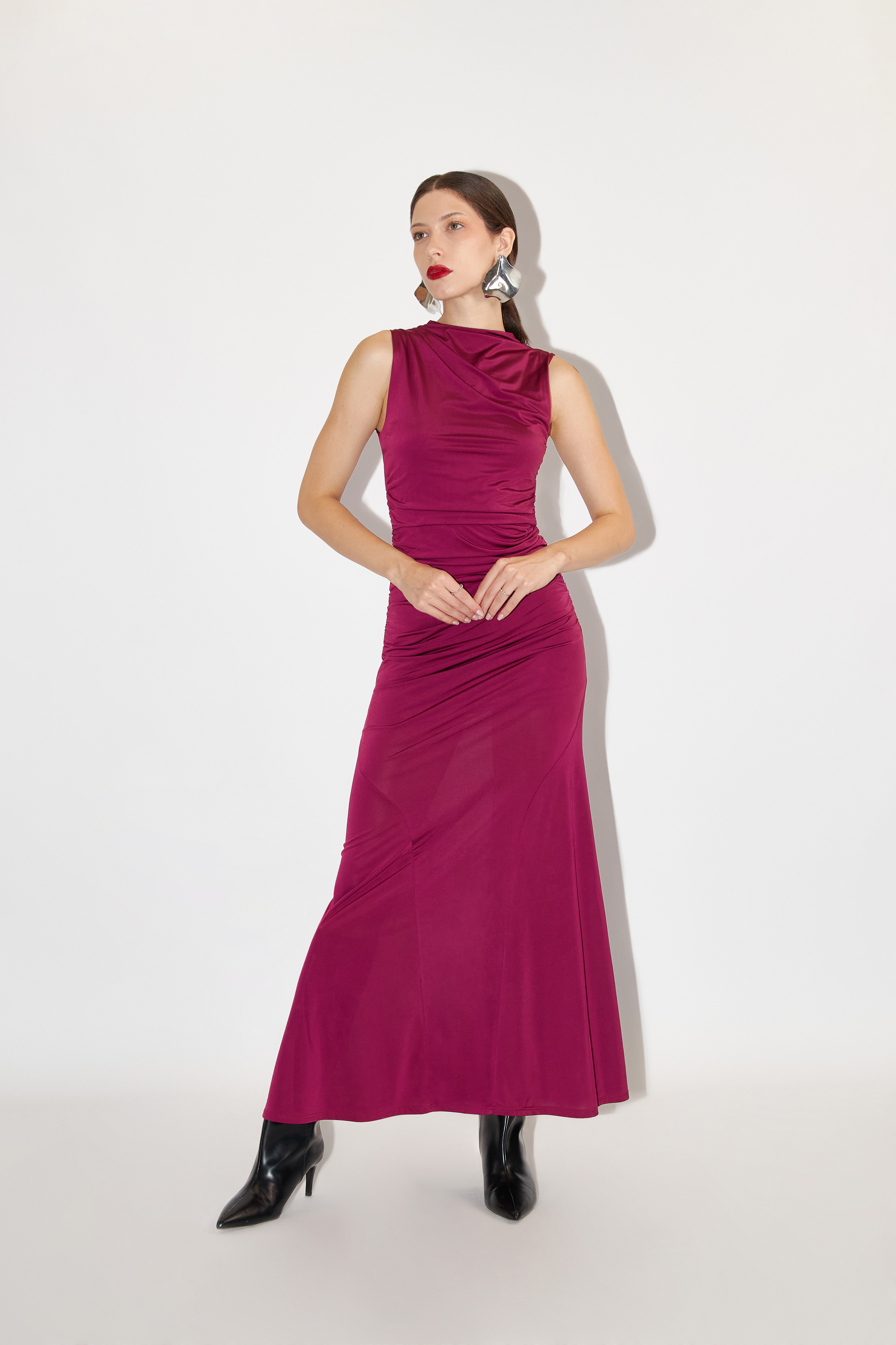 Vestido Largo Manga Cero - Guinda