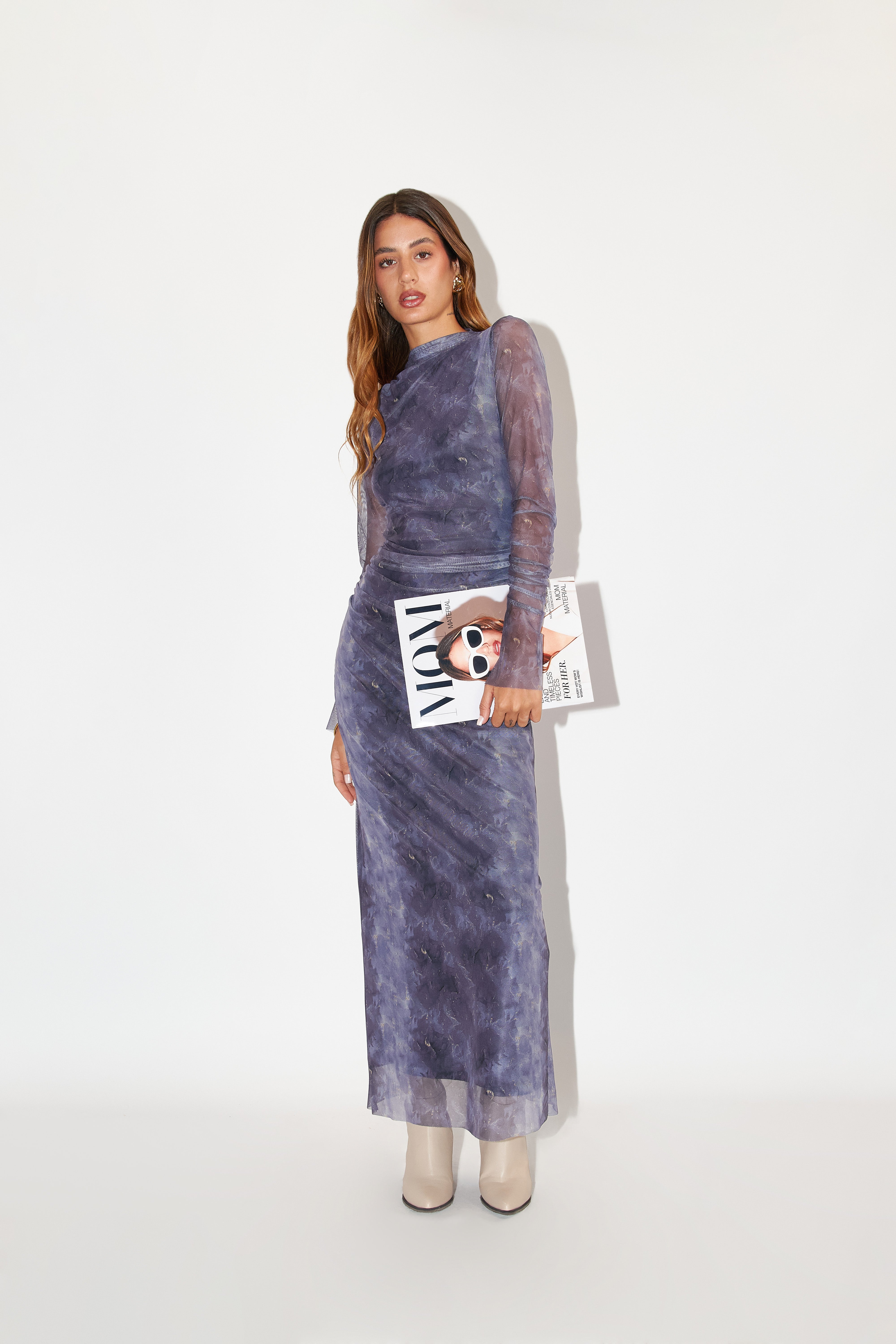 Vestido Cuello Cerrado - Estampado Azul