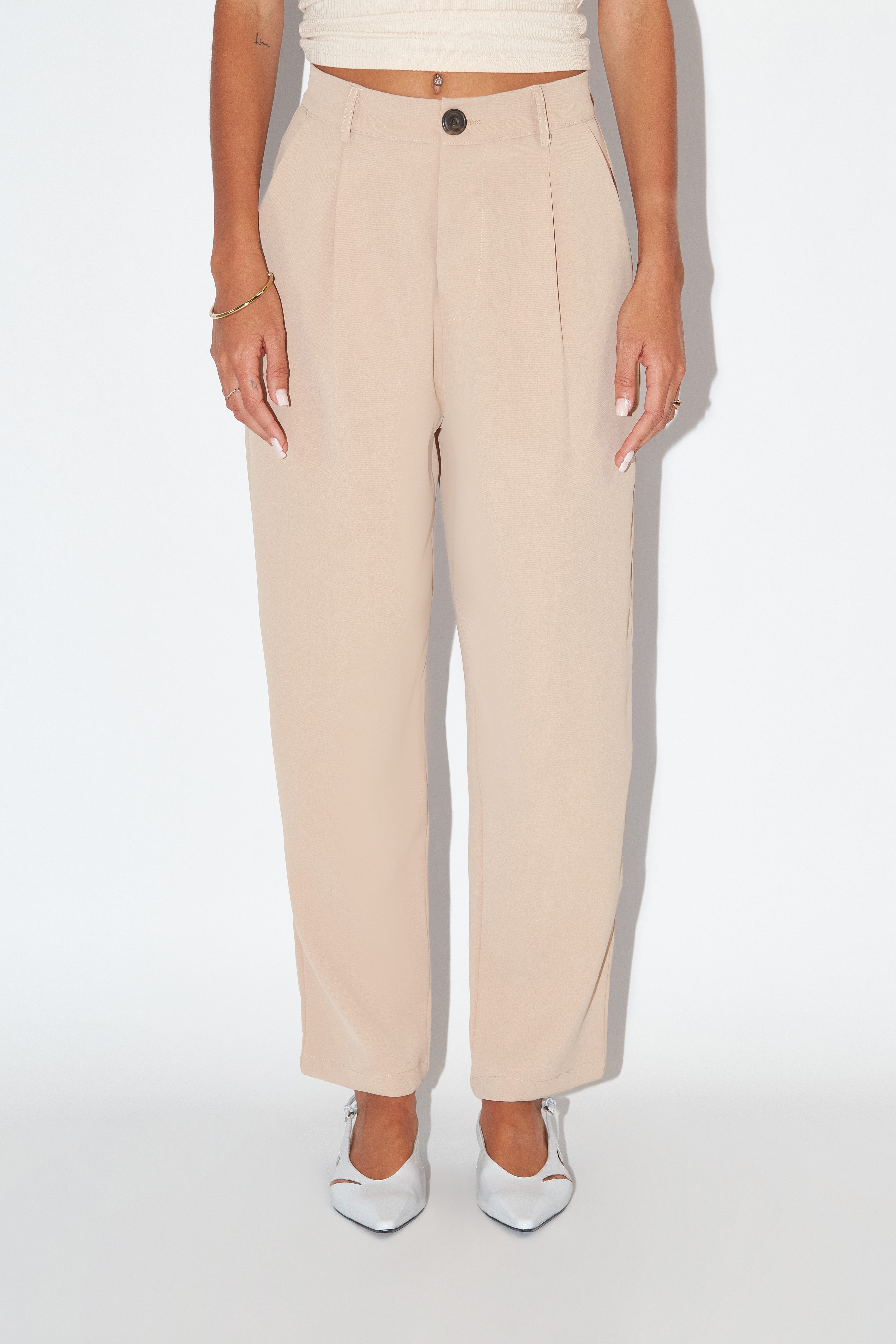 Pantalón Balloon Pinzas - Beige Claro