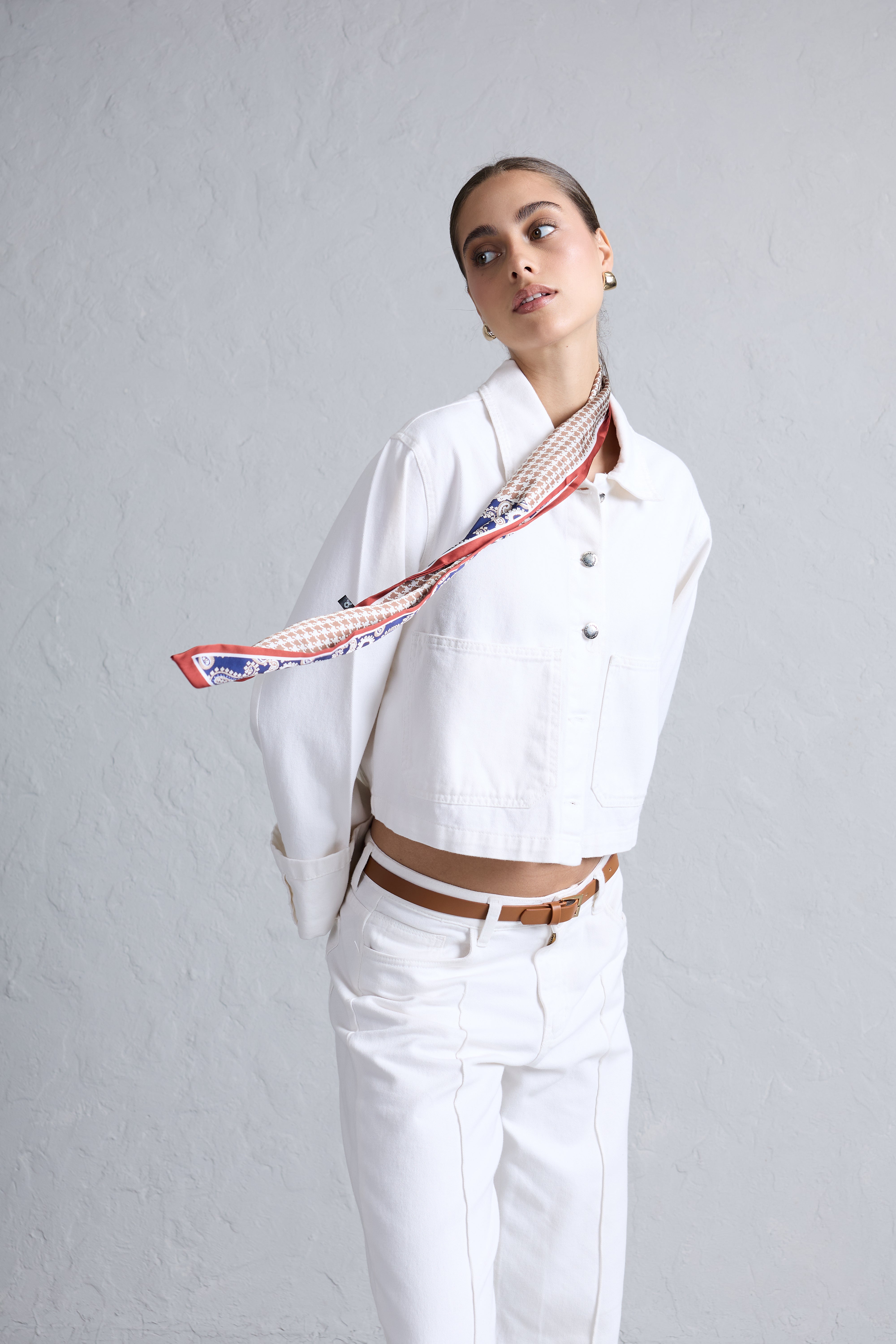 Casaca Denim Manga Doblada - Ecru